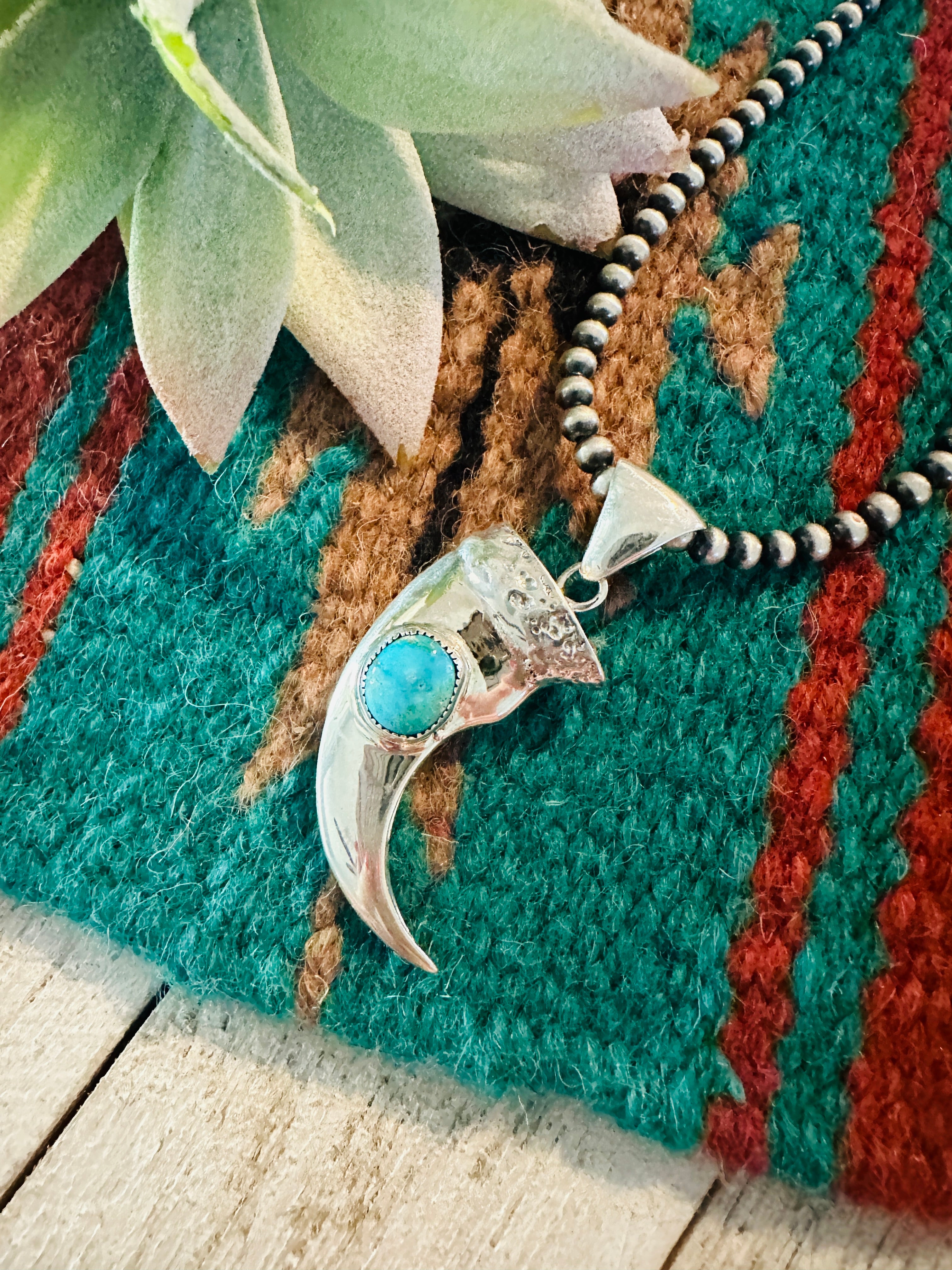 Navajo Turquoise & Sterling Silver Bear Claw Pendant