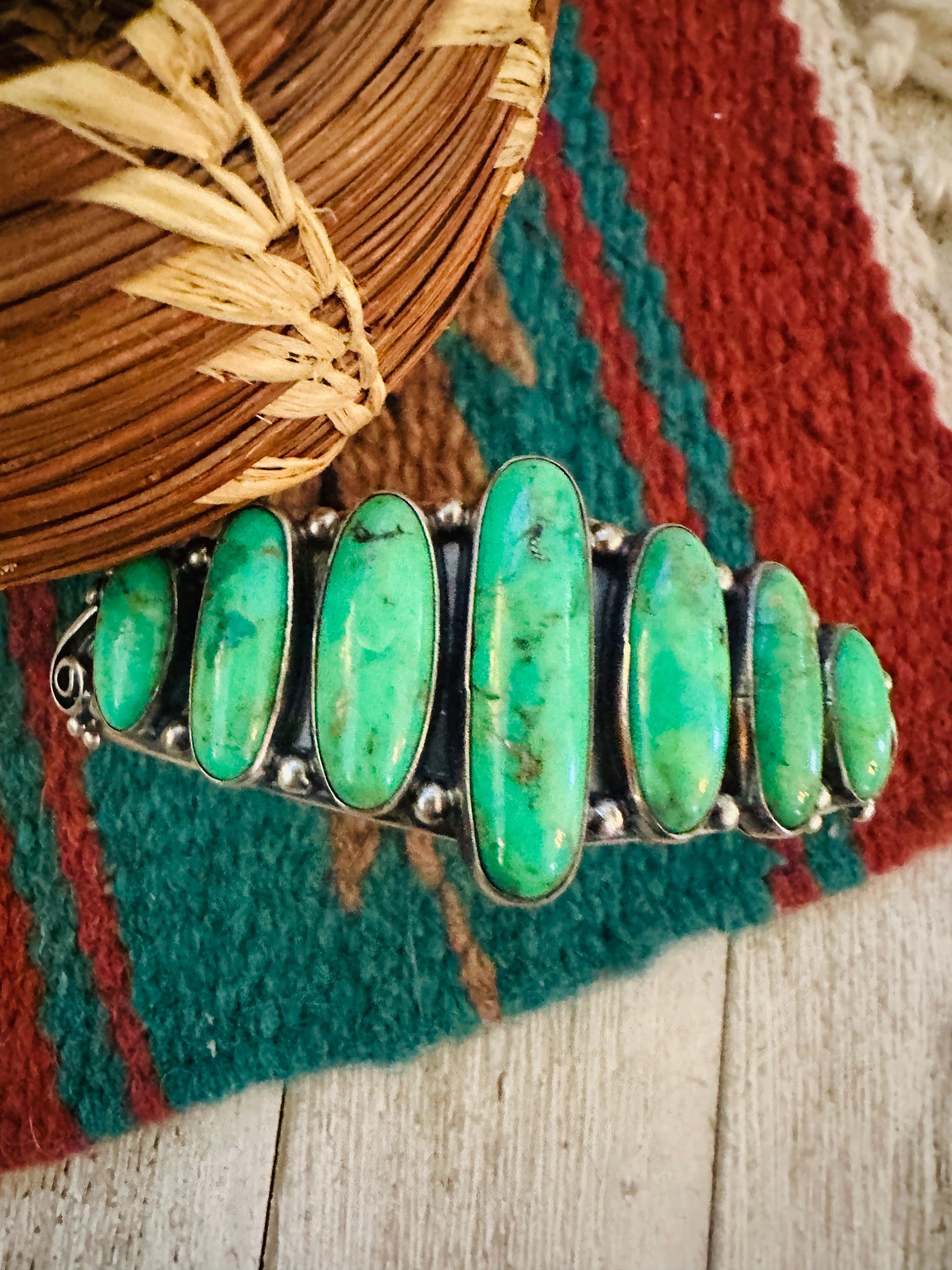 Handcrafted Green Kingman Turquoise & Sterling Silver Cuff Bracelet