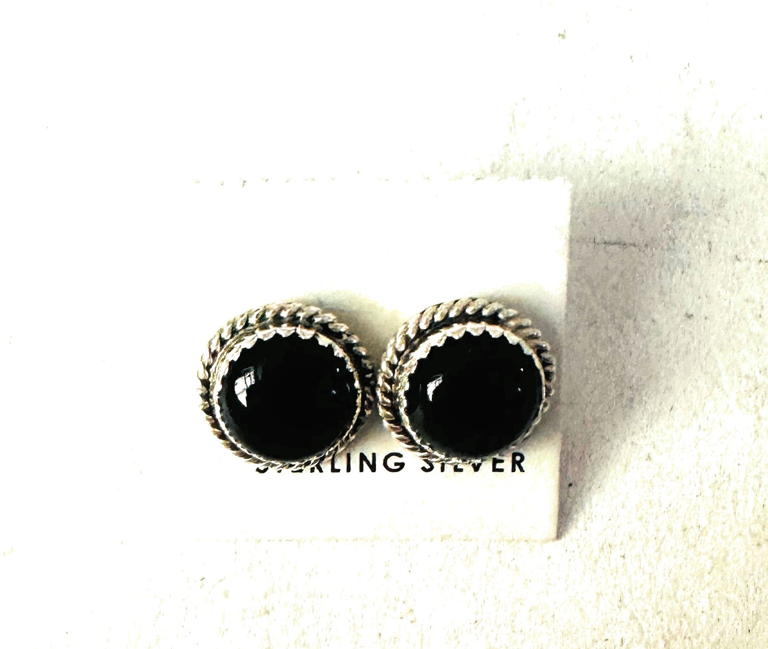 Navajo Onyx and Sterling Silver Stud Earrings