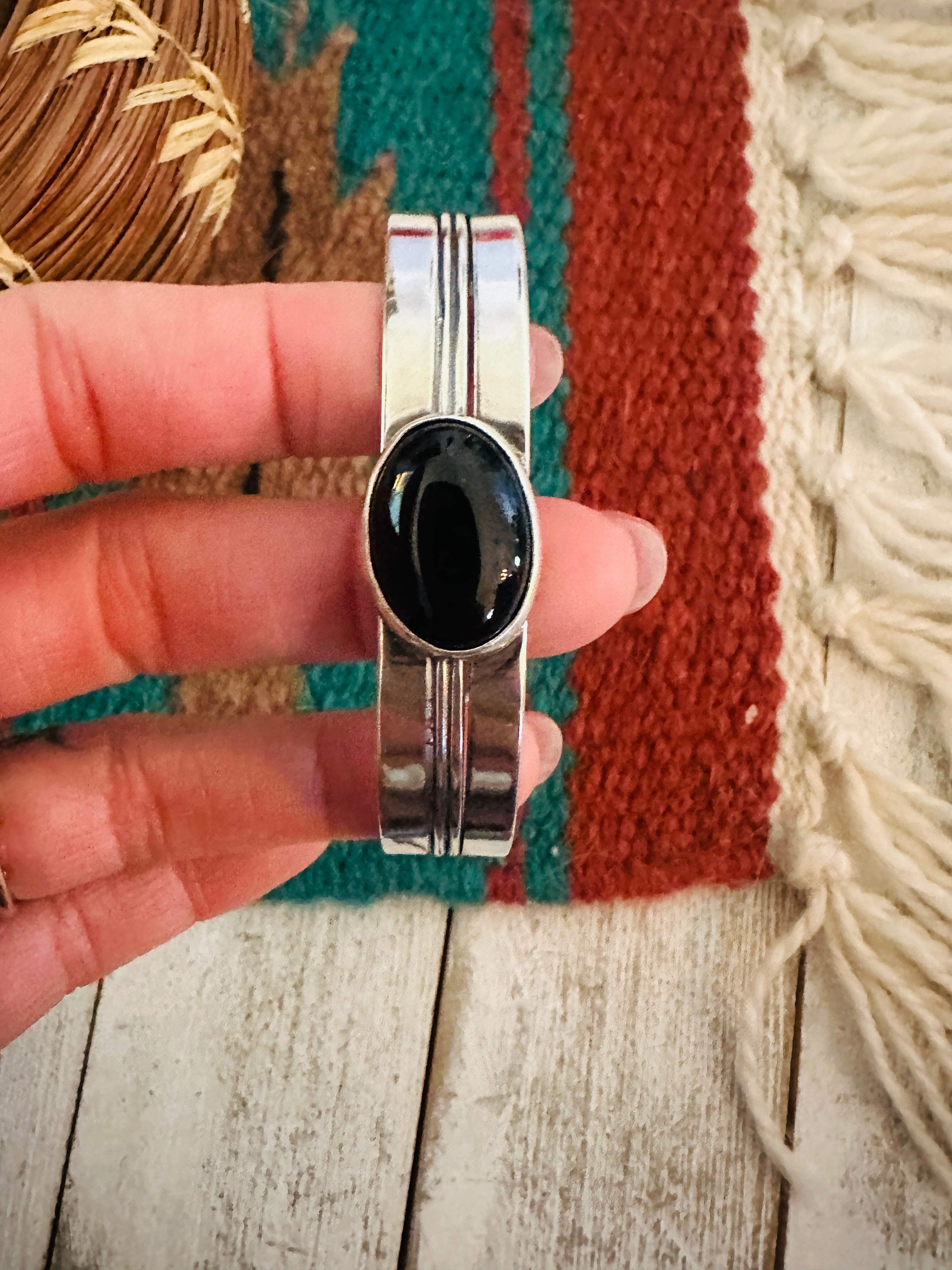 Navajo Sterling Silver & Black Onyx Cuff Bracelet