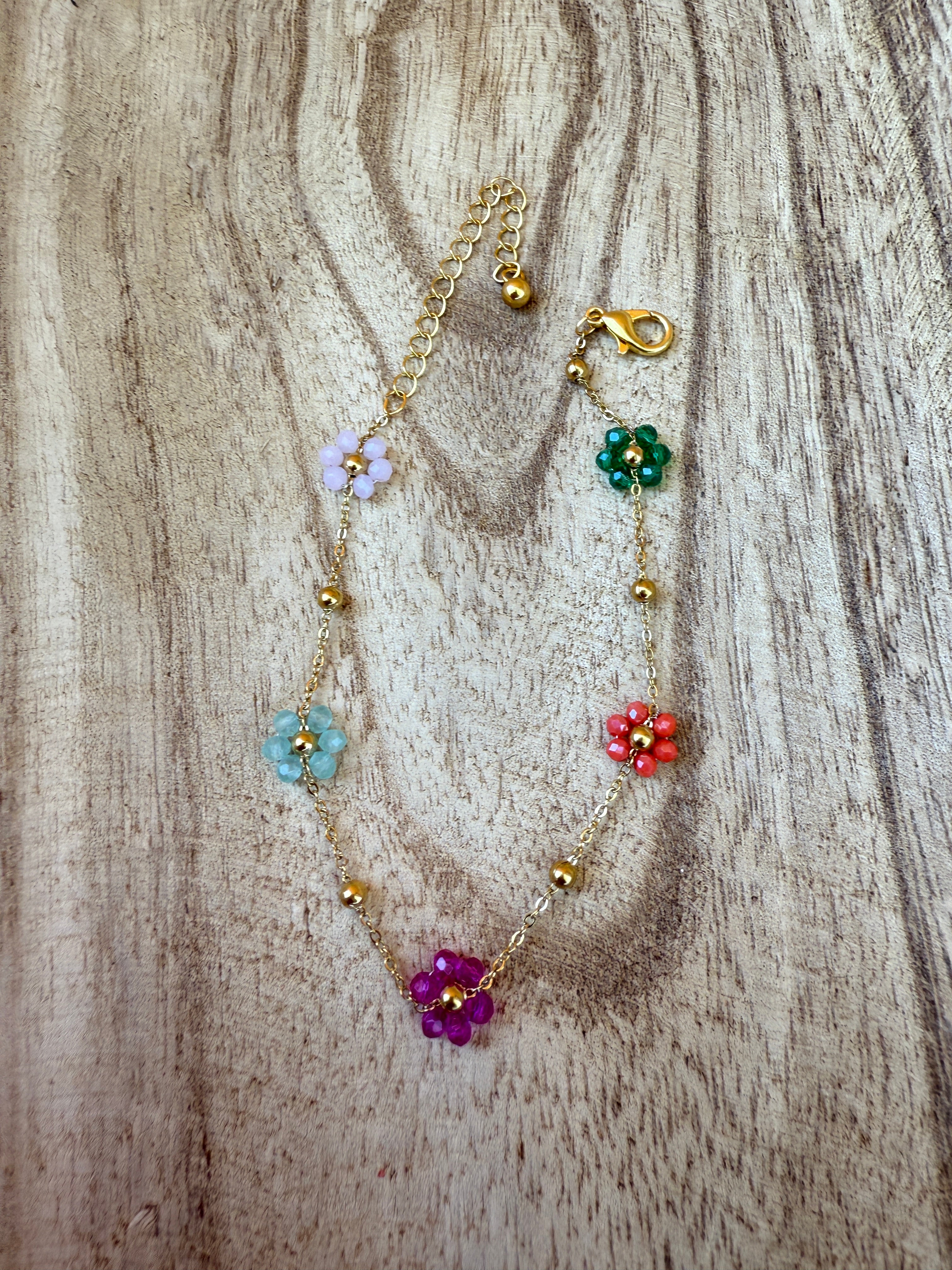 “The Golden Collection” Handmade Multi Color Beaded Plated Flower Bracelet