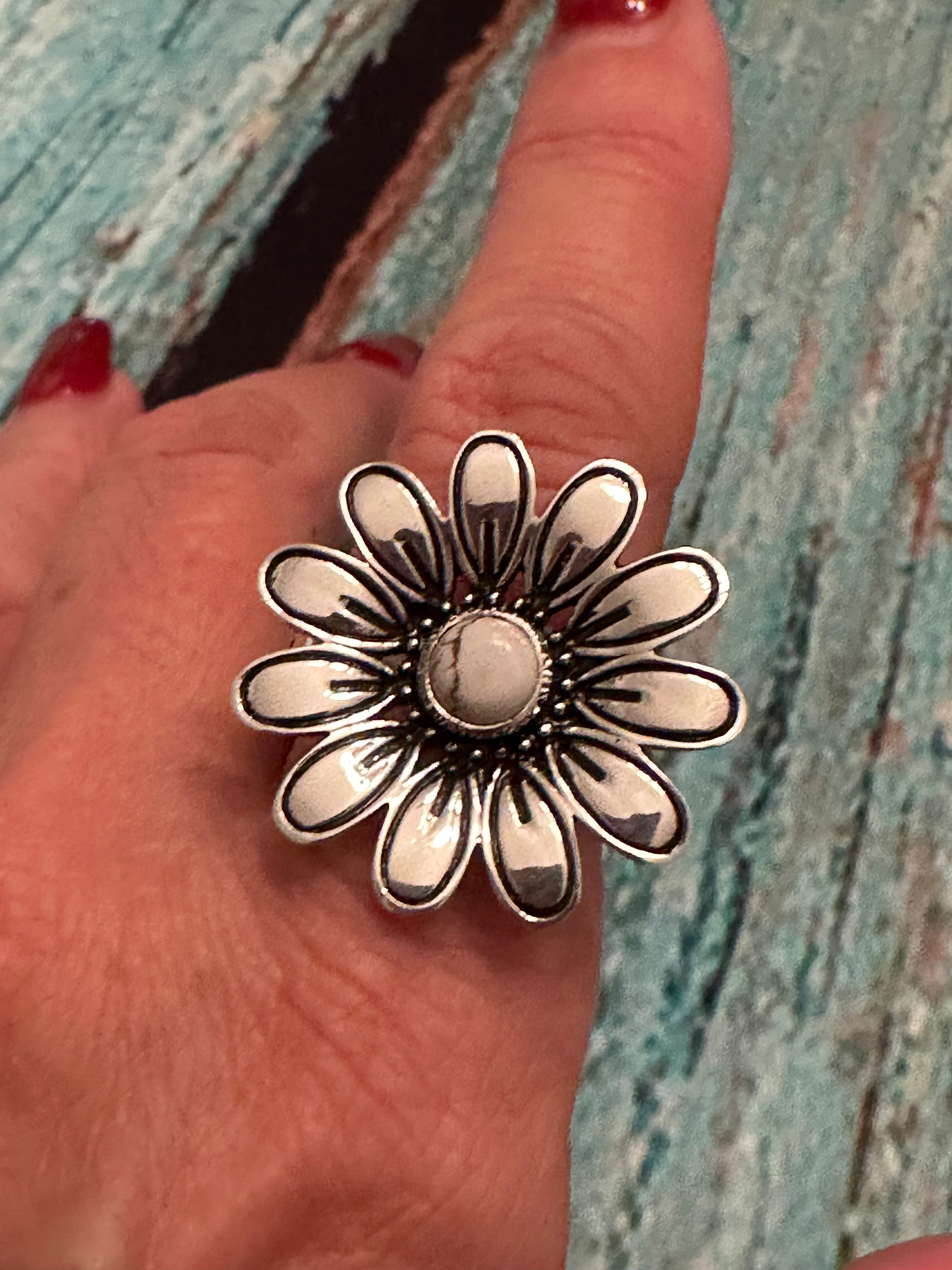 The Daisy Adjustable Wild Horse and Sterling Silver Flower Ring