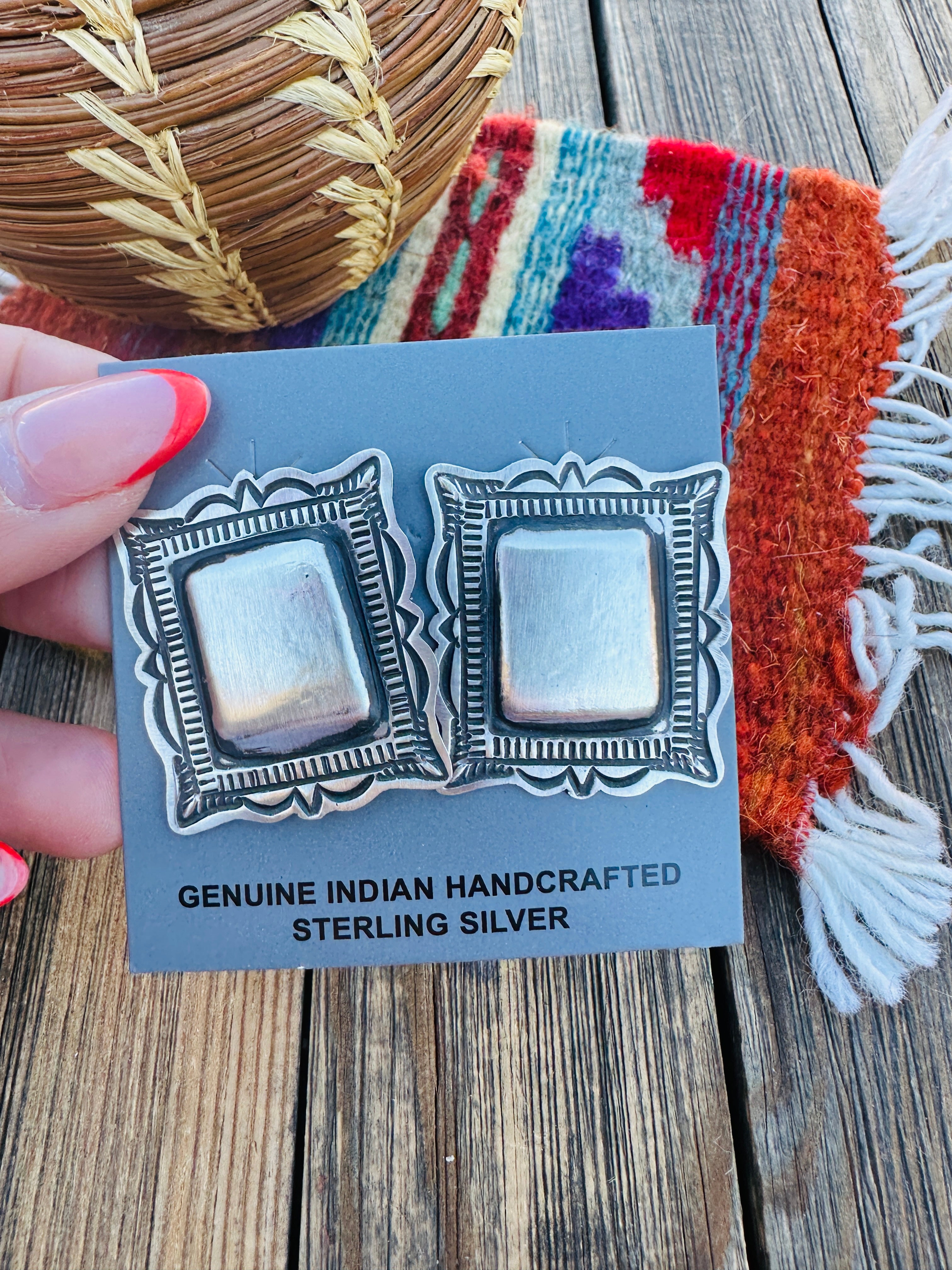 Handcrafted Sterling Silver Concho Post Earrings by Leander Tahe