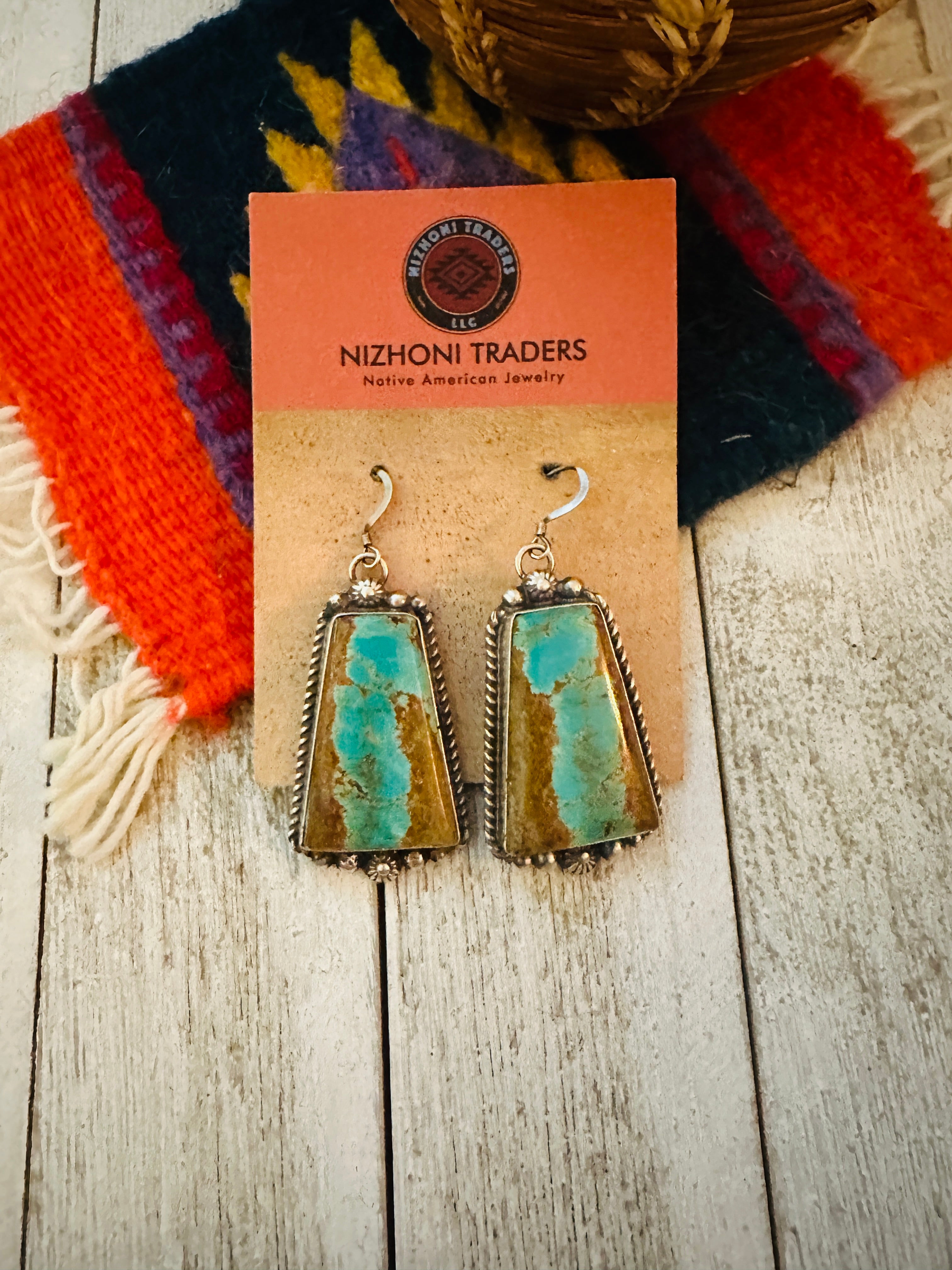 Navajo Number 8 Turquoise And Sterling Silver Dangle Earrings