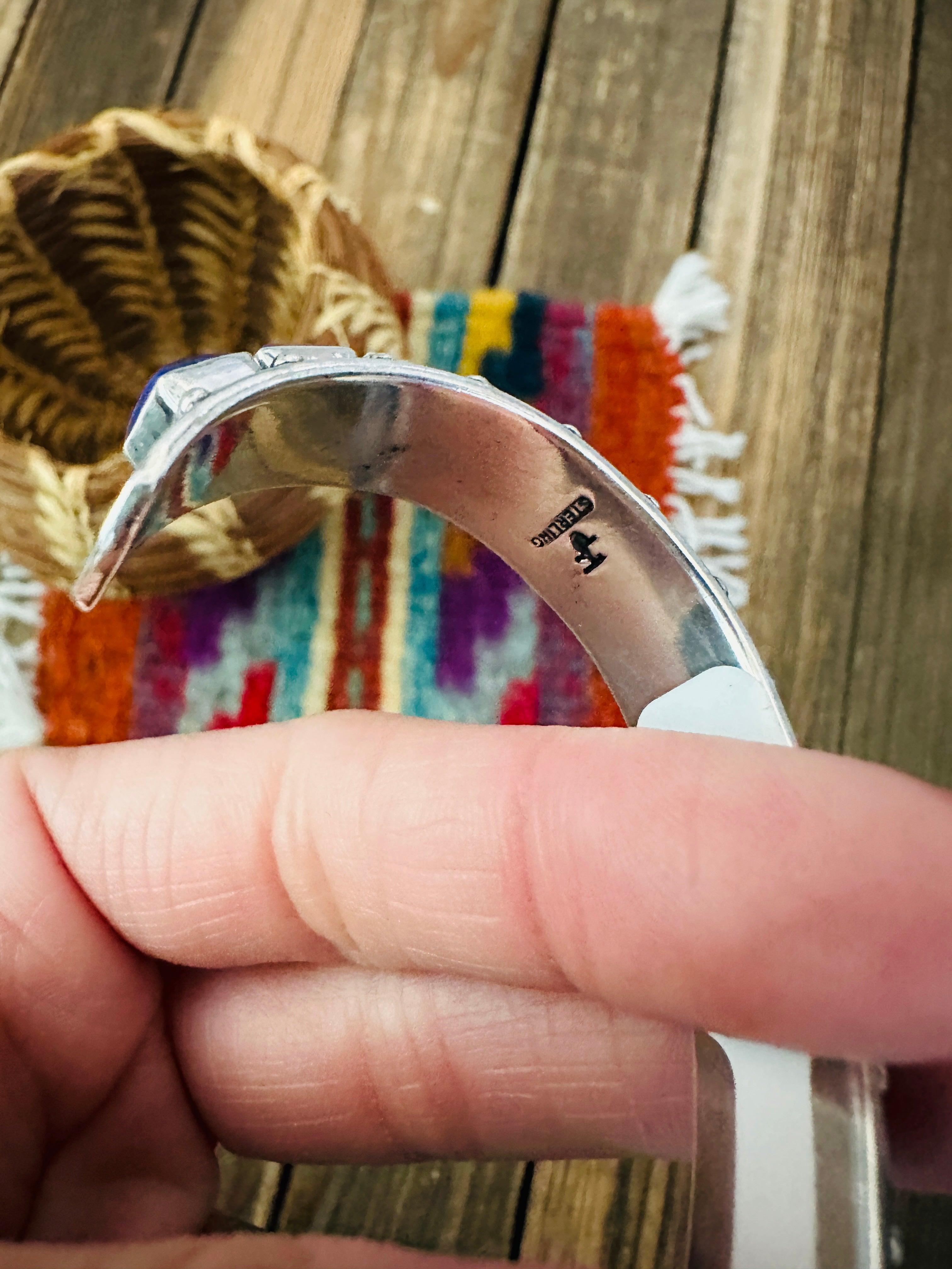 Handcrafted Sterling Silver and Lapis Cuff Bracelet by Federico Jimenez