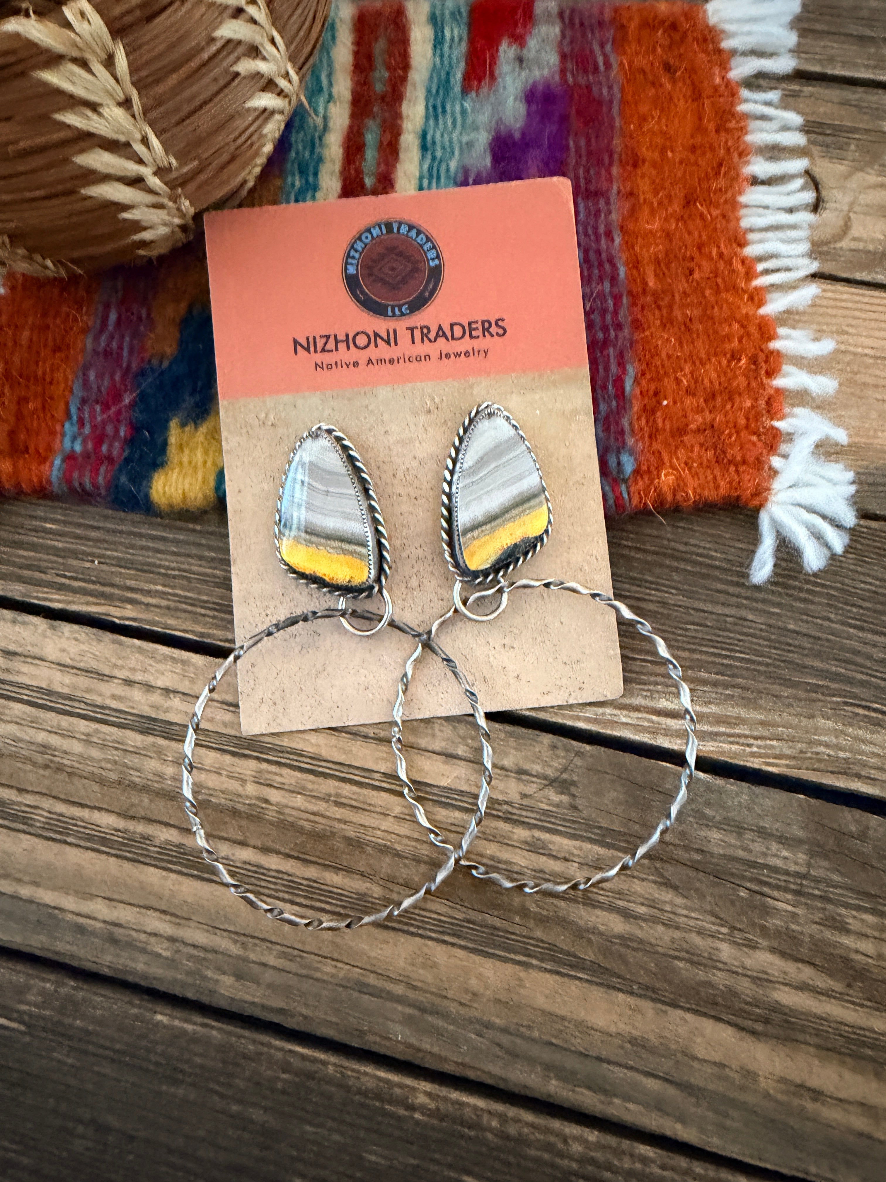 Handcrafted Bumblebee & Sterling Silver Hoop Earrings