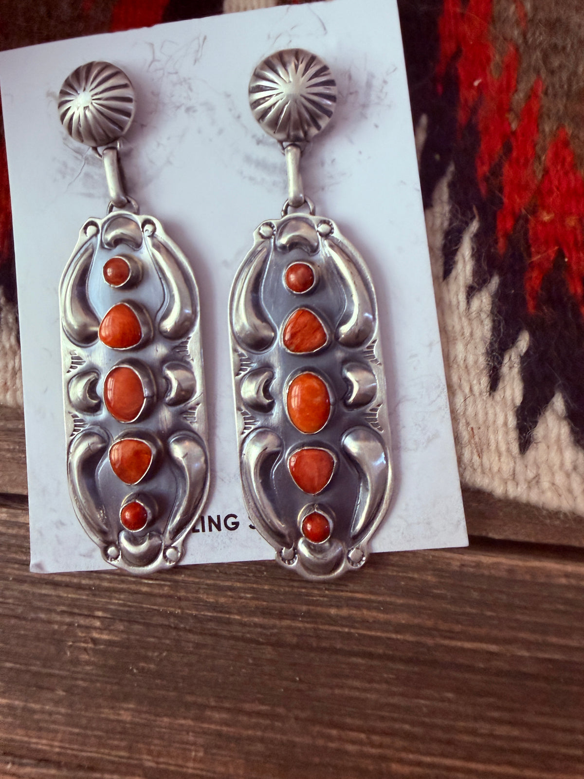 Handcrafted Spiny Oyster & Sterling Silver Dangle Earrings by Jeff James Jr