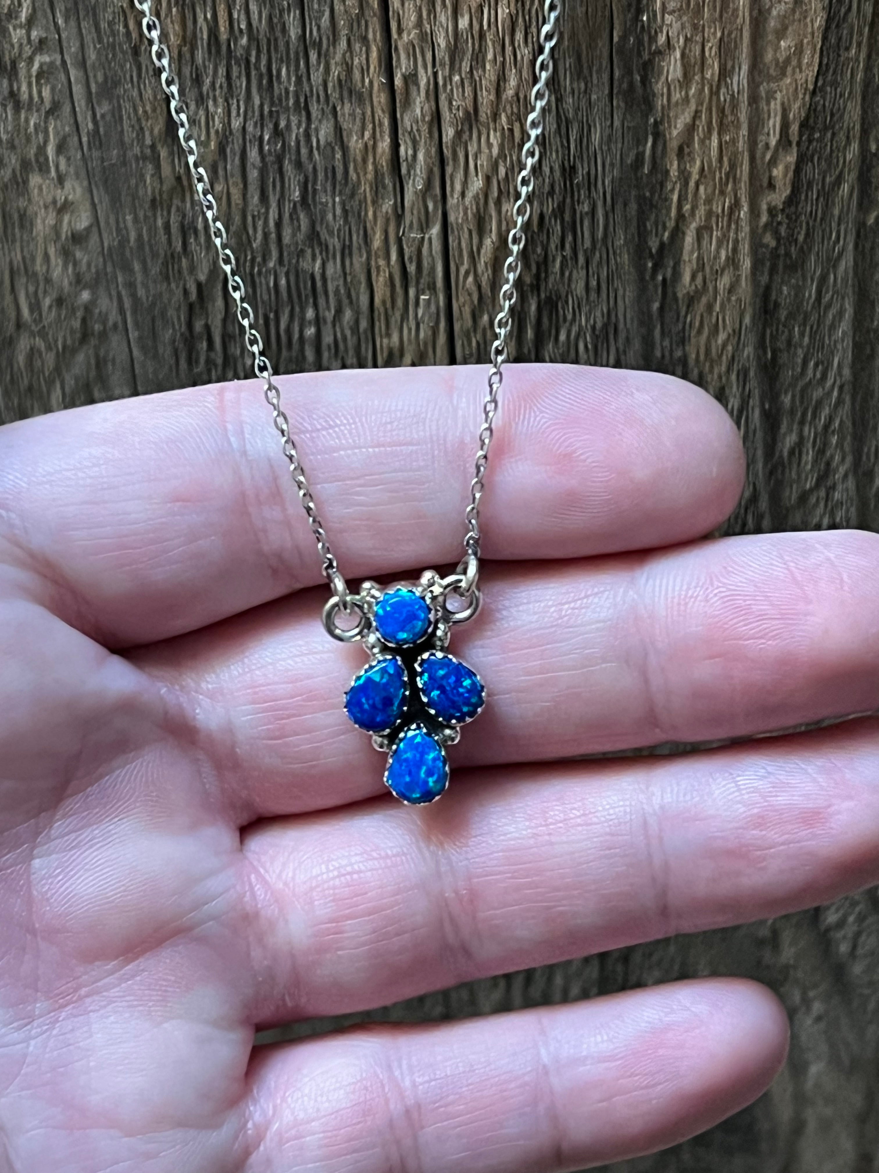 Handmade Blue Opal Tear Drop Sterling Silver Necklace