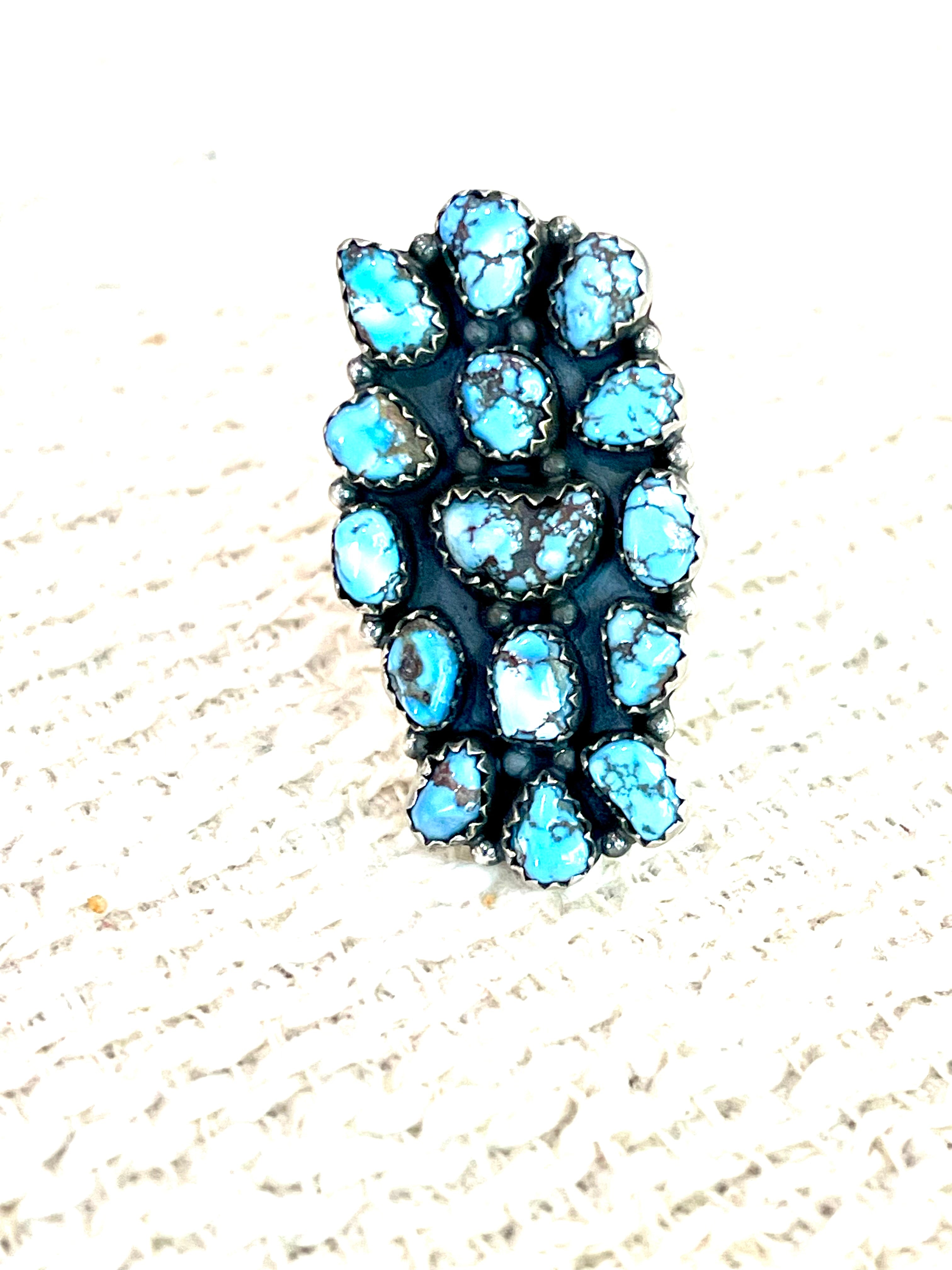 Gorgeous Handmade Sterling Silver & Golden Hills Turquoise Adjustable Cluster Ring