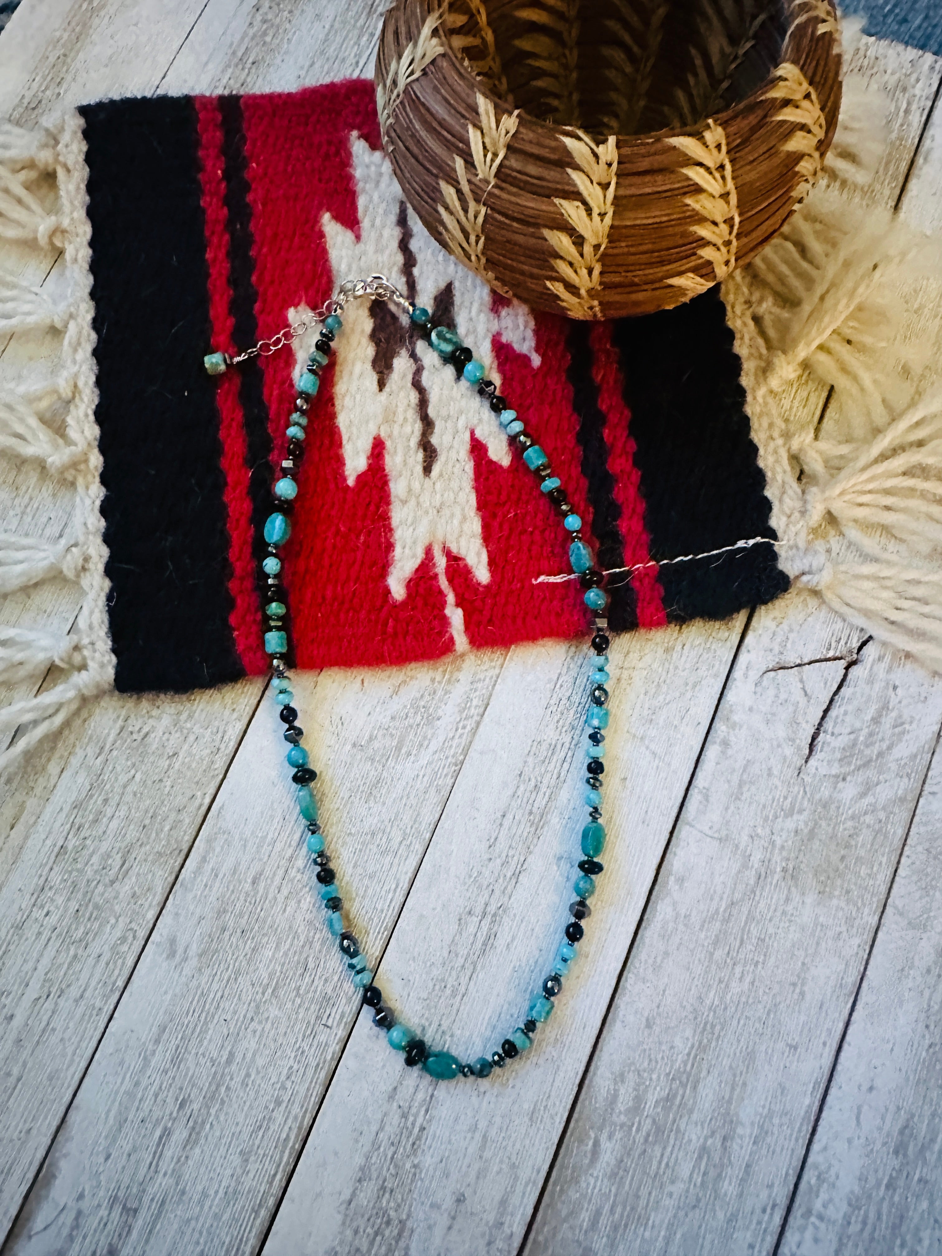 Navajo Multi Stone & Sterling Silver 16” Beaded Necklace