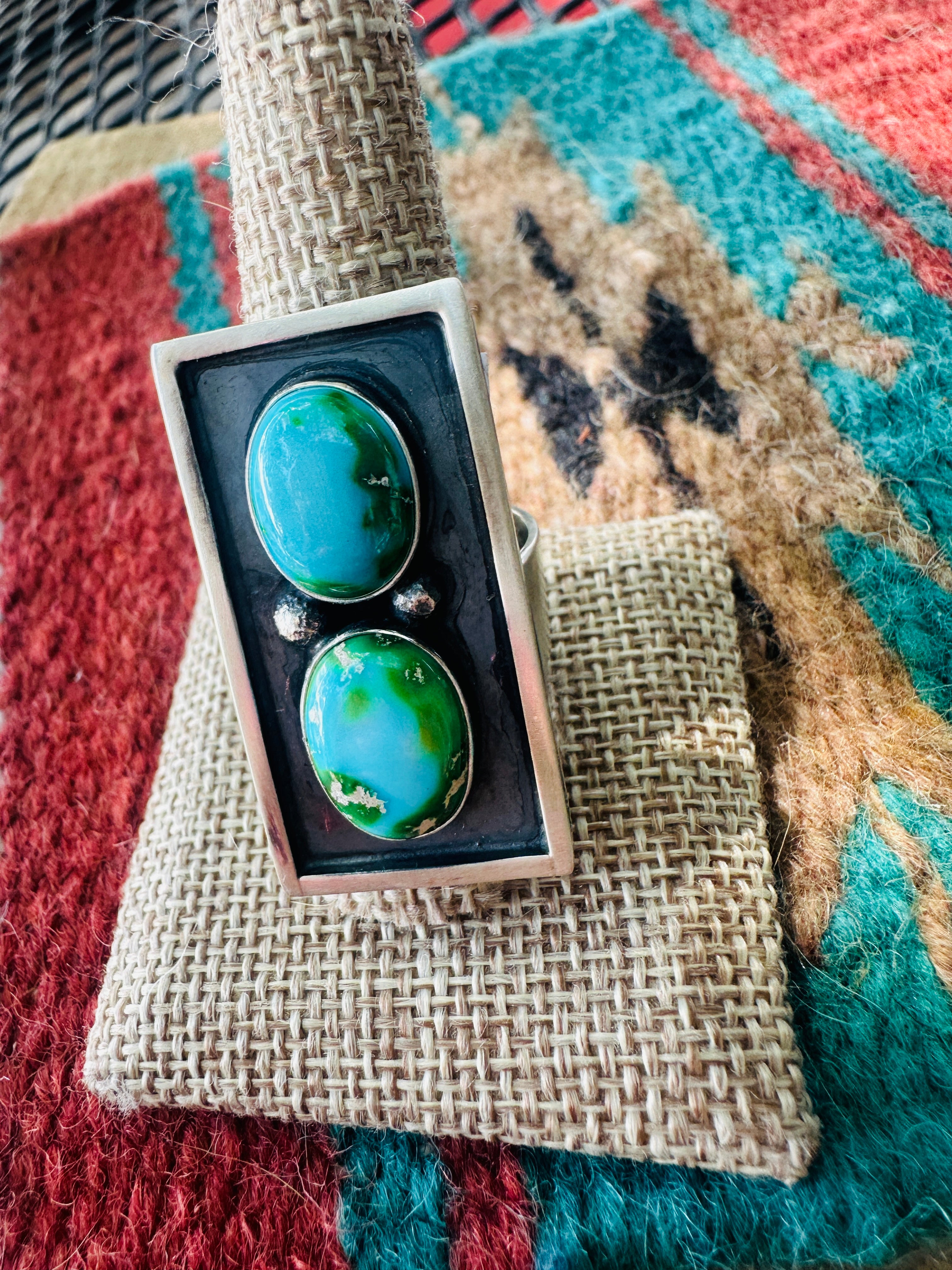 Handcrafted Sonoran Mountain Turquoise & Sterling Silver Adjustable Ring