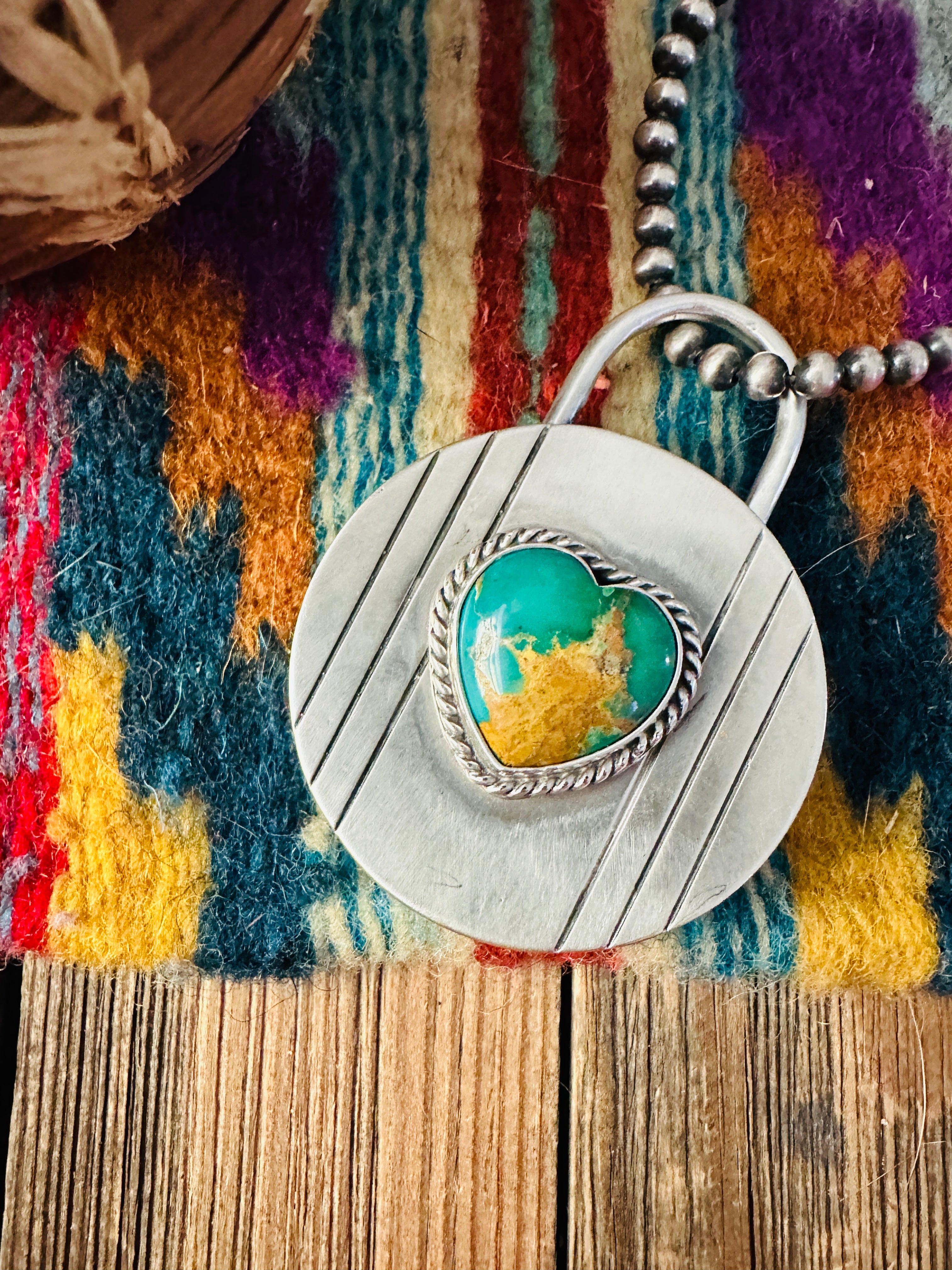 Handcrafted Turquoise & Sterling Silver Heart Locket Style Pendant by Charles Johnson