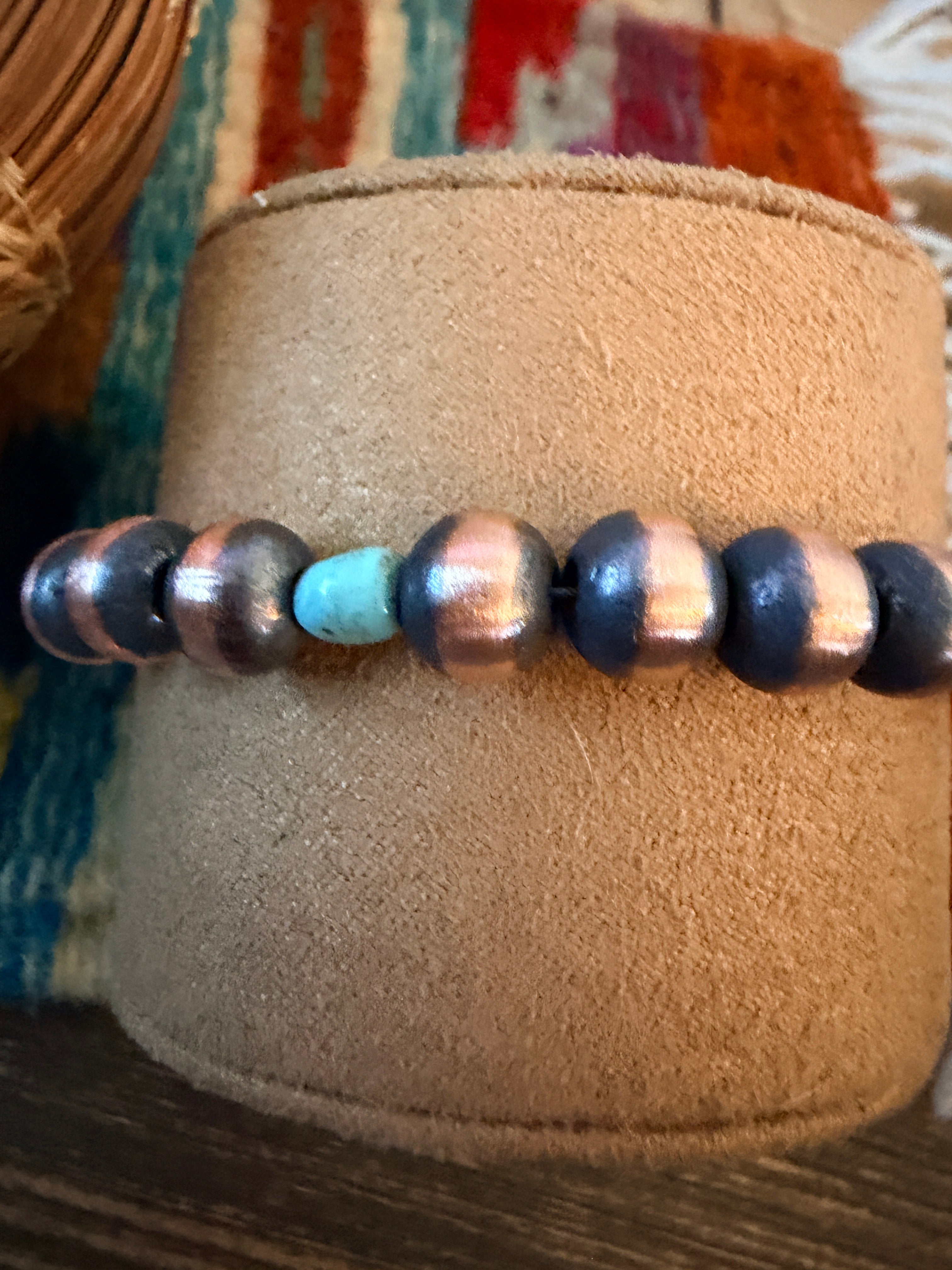 Handcrafted Turquoise & 8mm Copper Beaded Bracelet