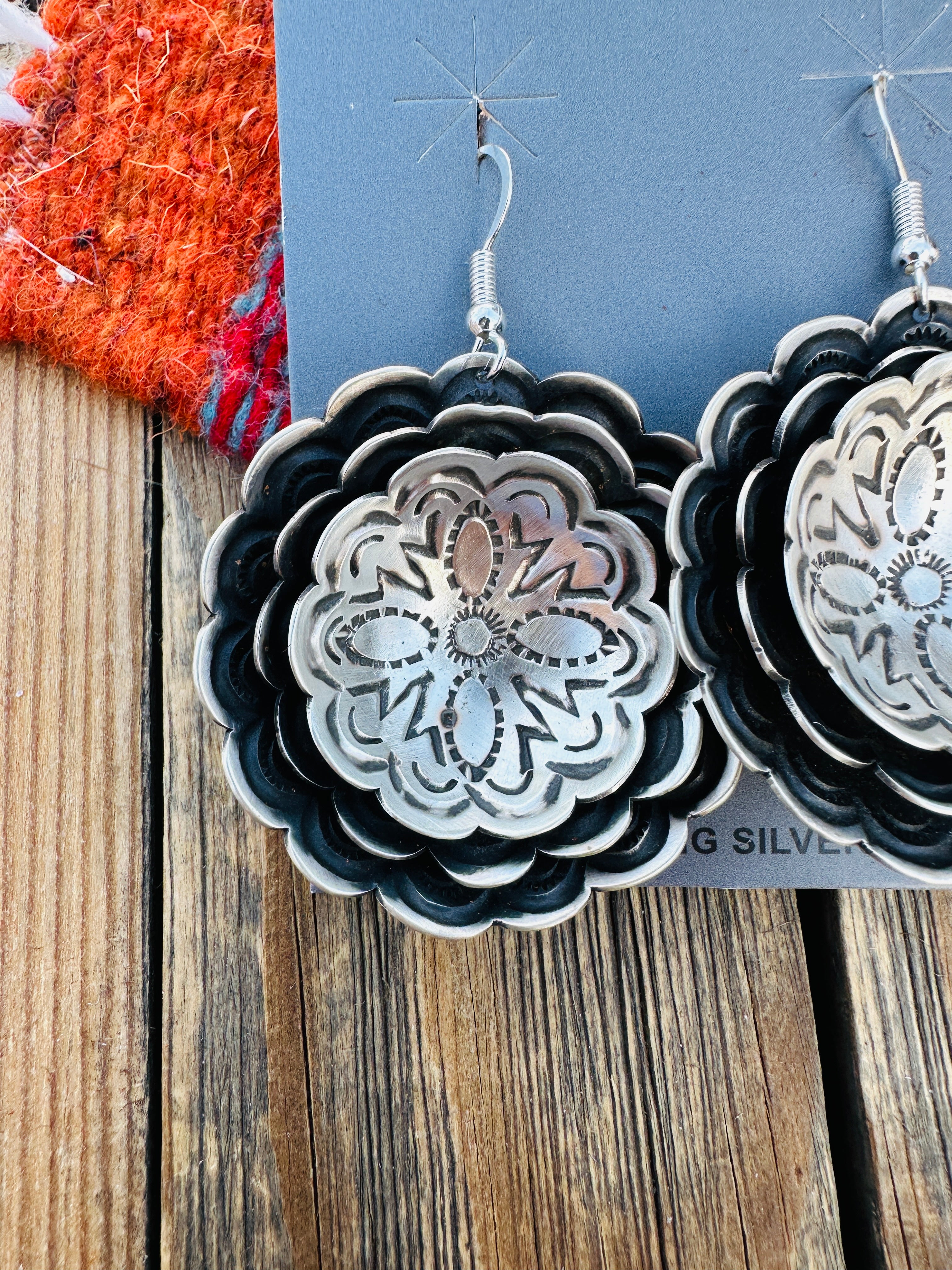 Handcrafted Sterling Silver Concho Dangle Earrings by Leander Tahe