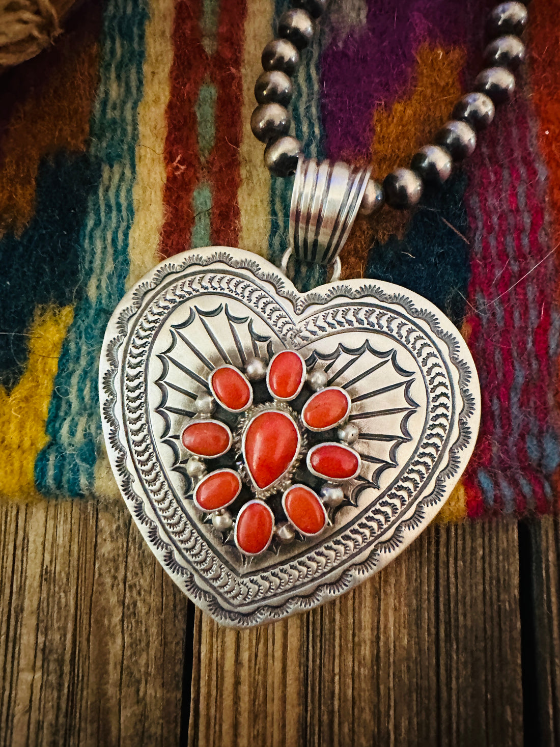 Handcrafted Sterling Silver & Coral Heart Pendant by June Defauito