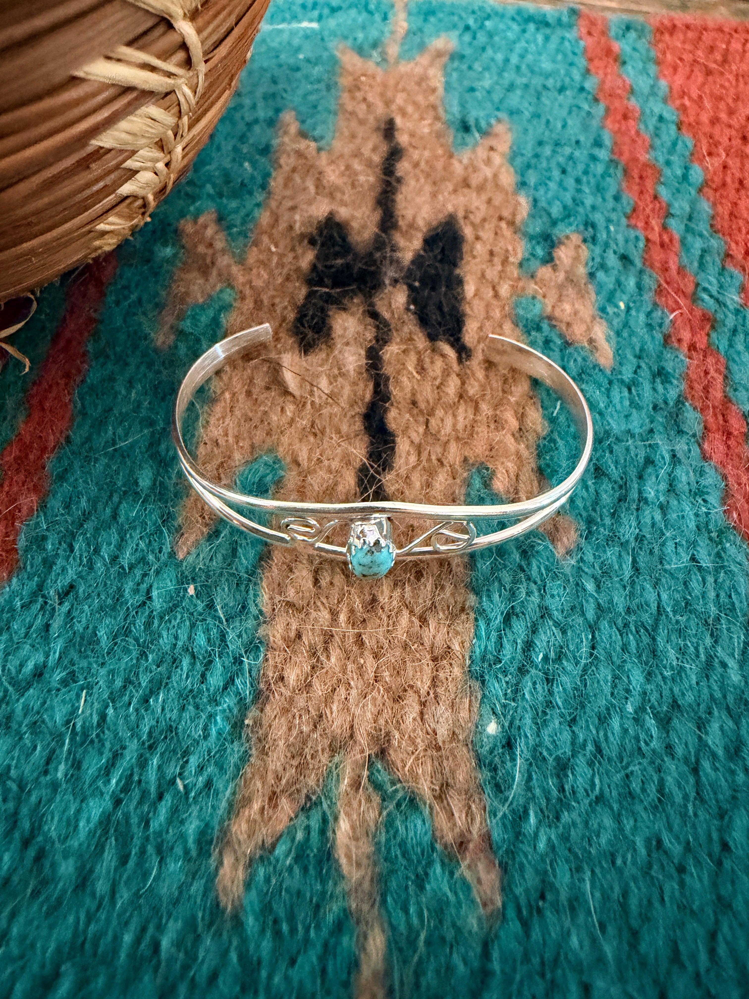 Handcrafted Turquoise & Sterling Silver Baby Cuff Bracelet
