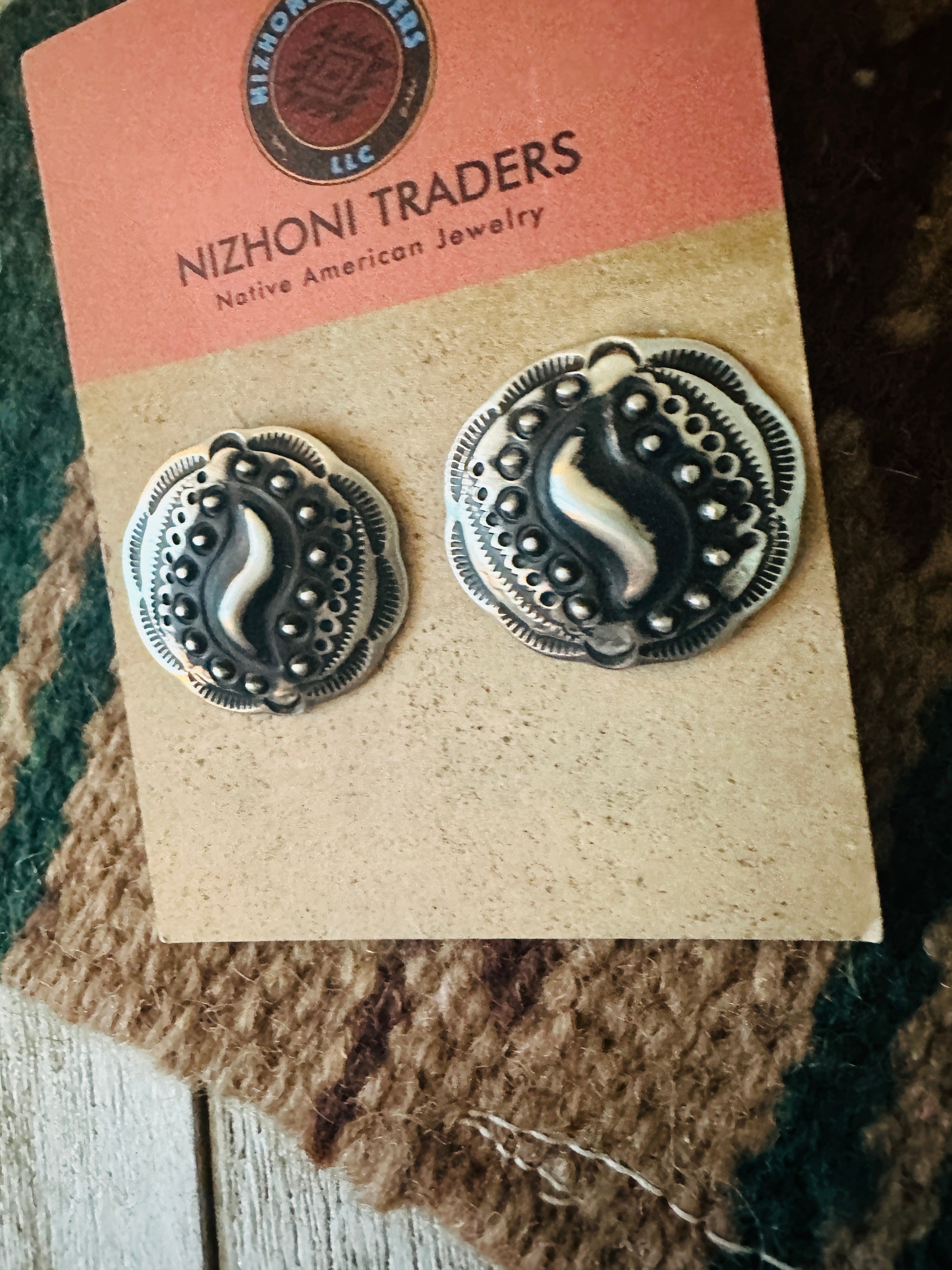 Navajo Hand Stamped Sterling Silver Concho Post Earrings