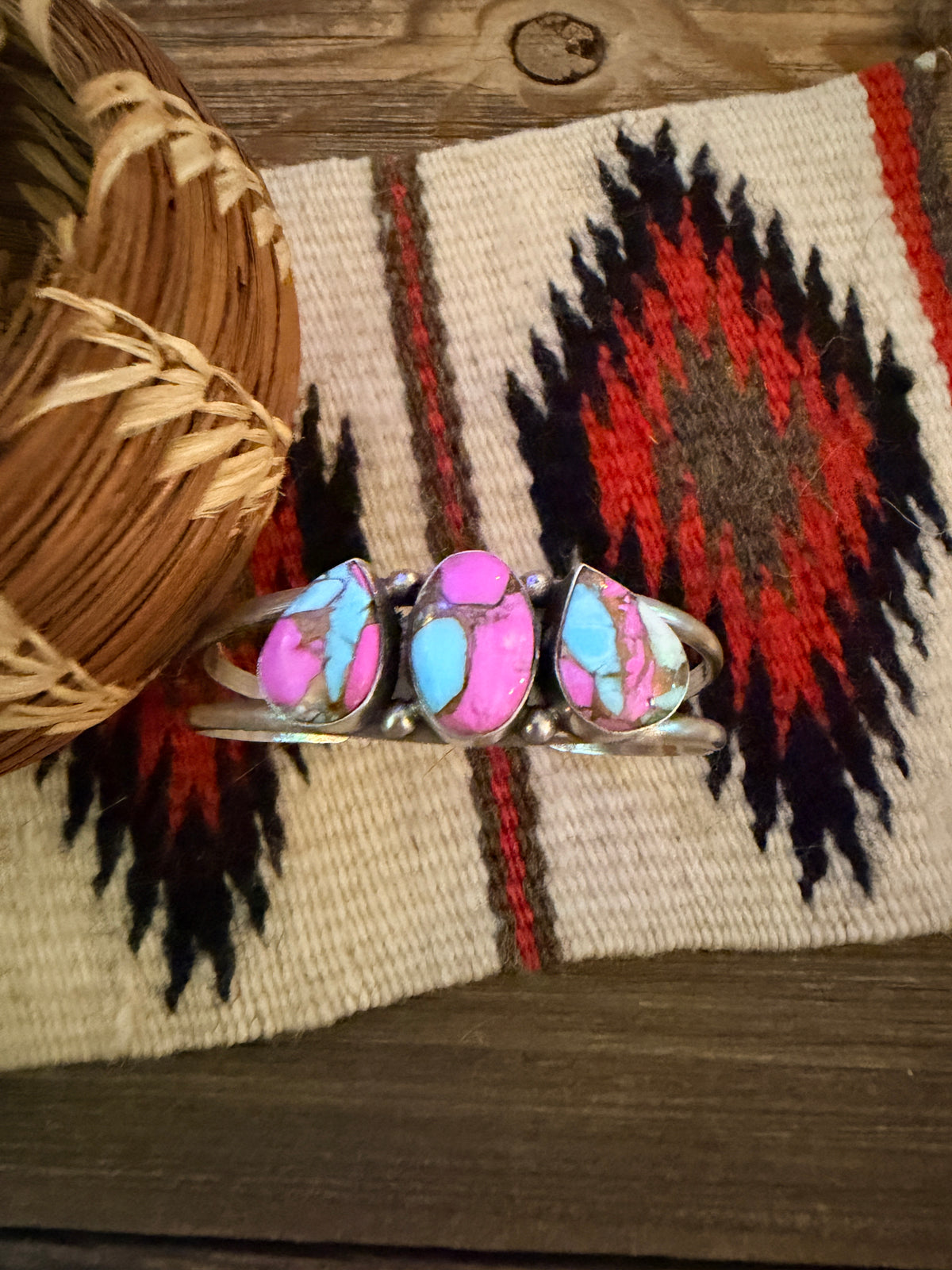 Handcrafted Cotton Candy & Sterling Silver Cuff Bracelet by Augustine Largo
