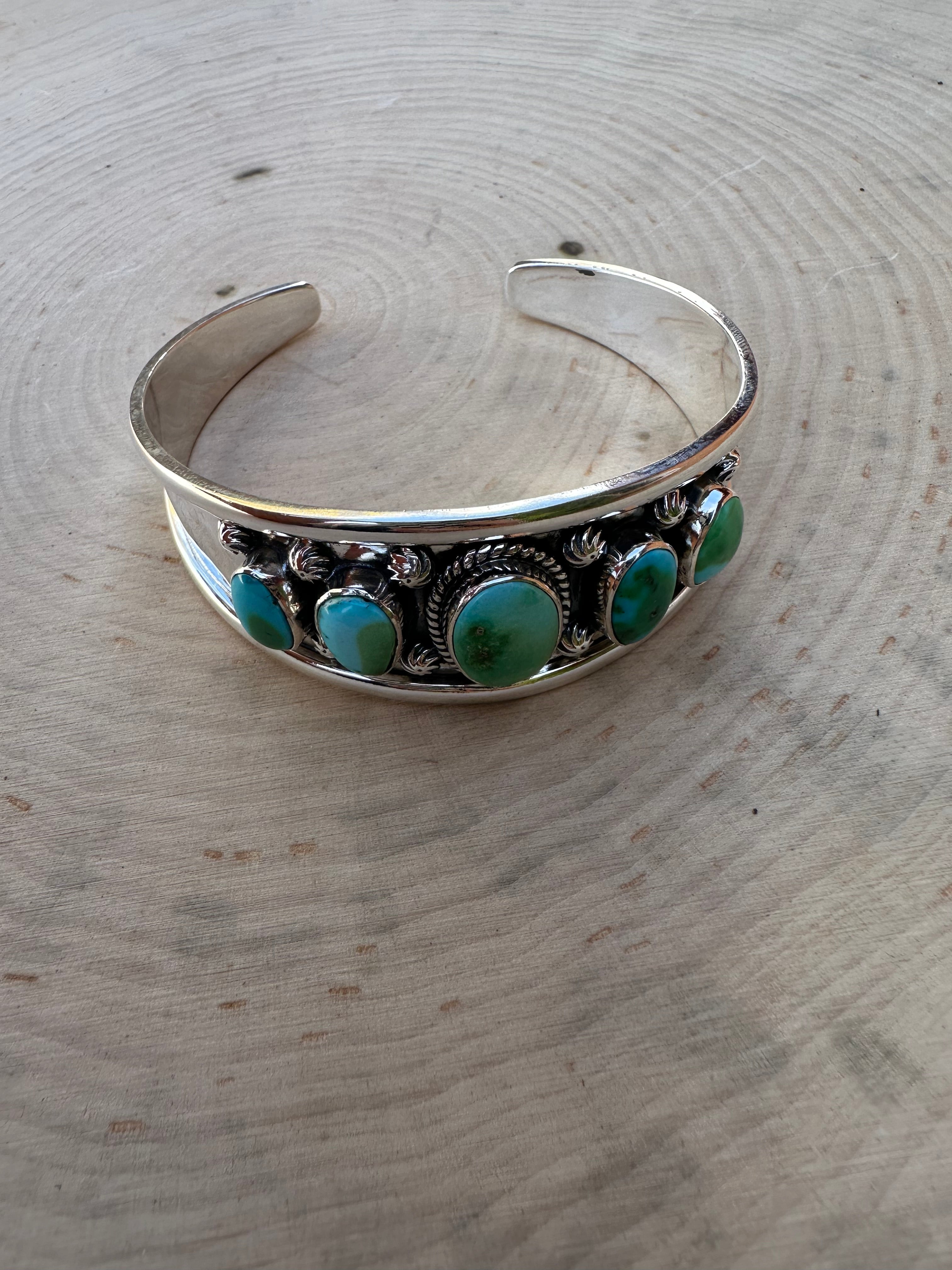 Handmade Sonoran Gold Turquoise & Sterling Silver Cuff Bracelet