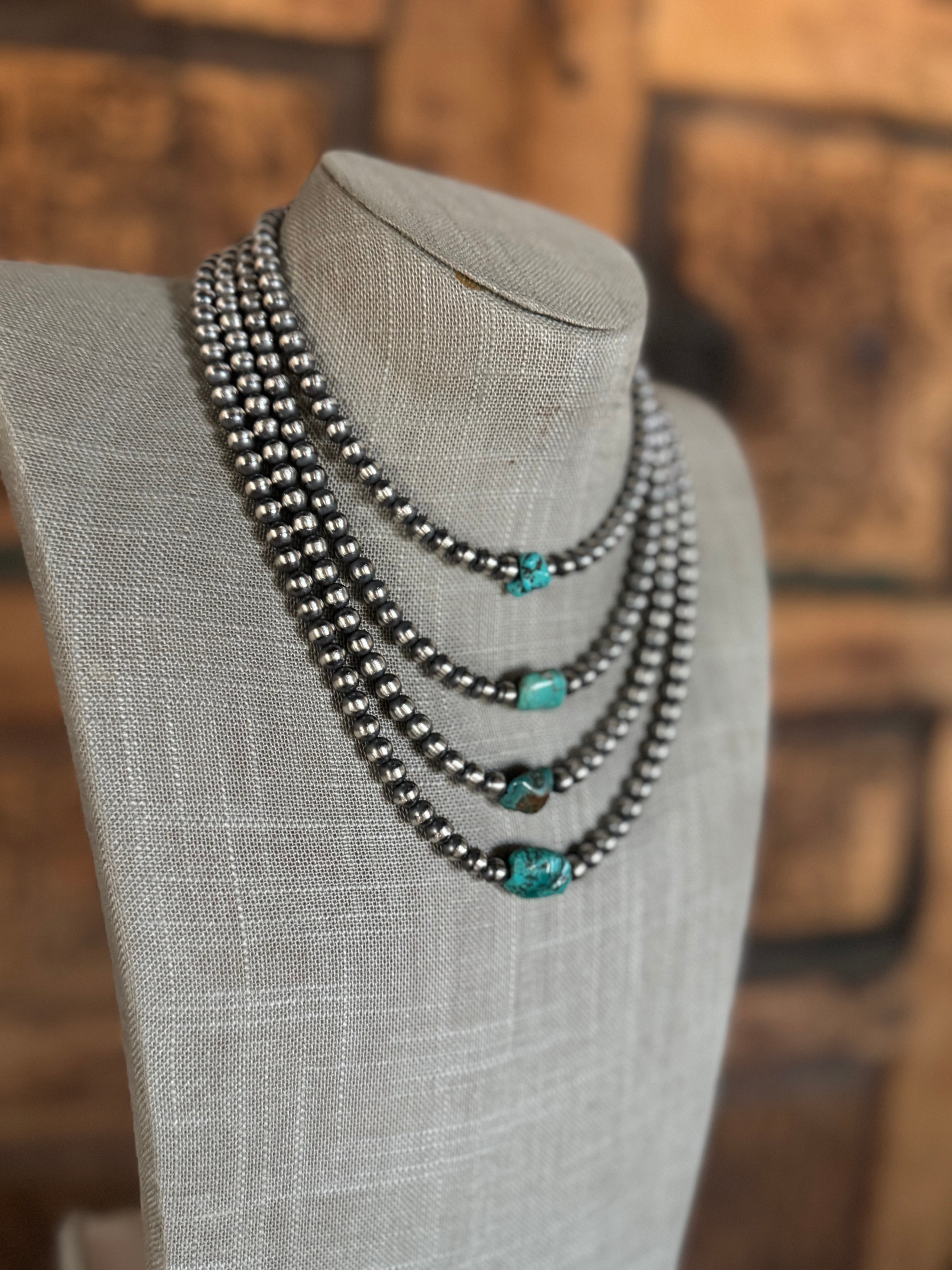 Handcrafted Kingman Turquoise & Sterling Silver 6mm Beaded Necklace Leslies Fav 🩷