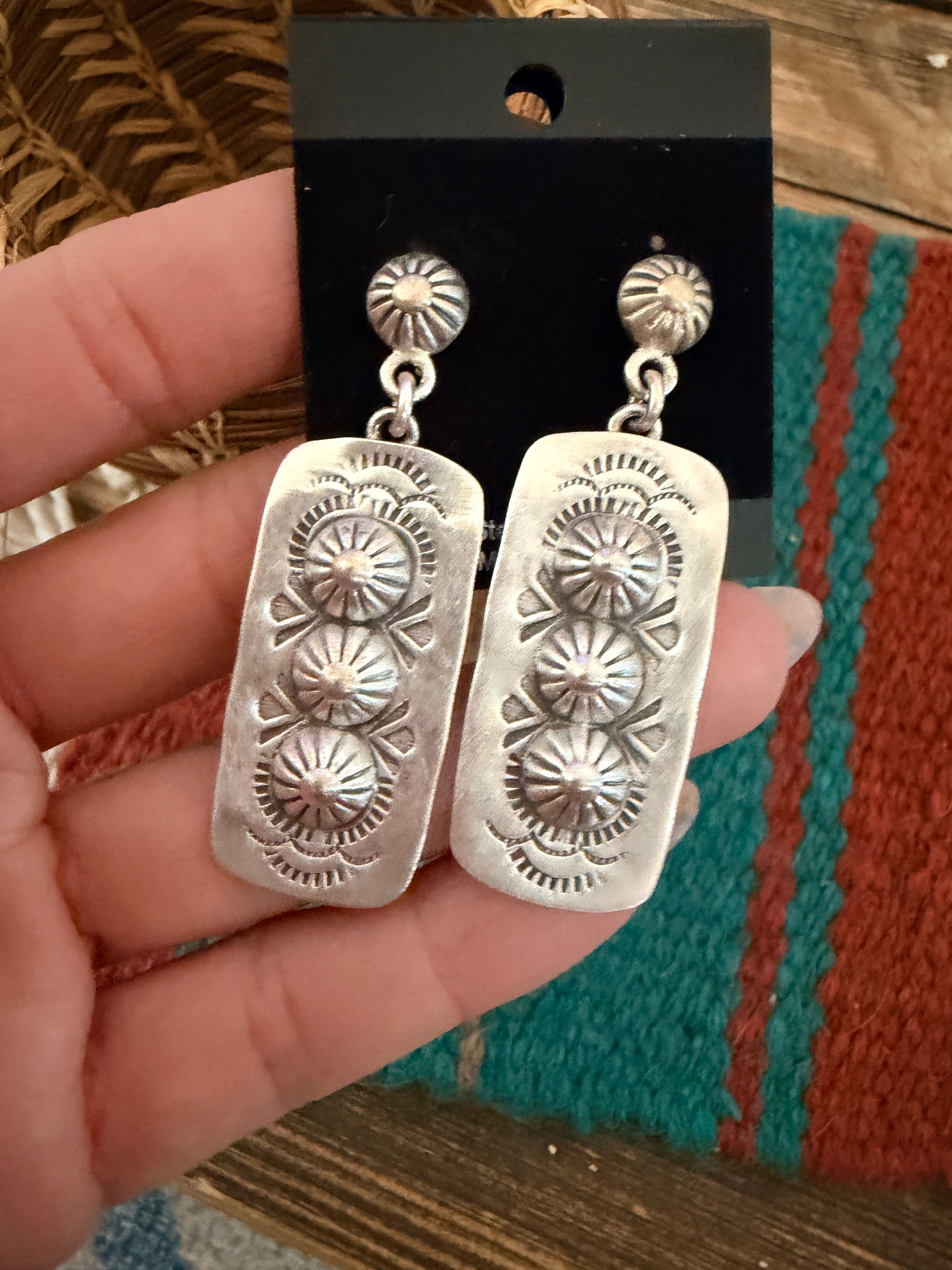 Handmade Sterling Silver Concho Dangle Earrings