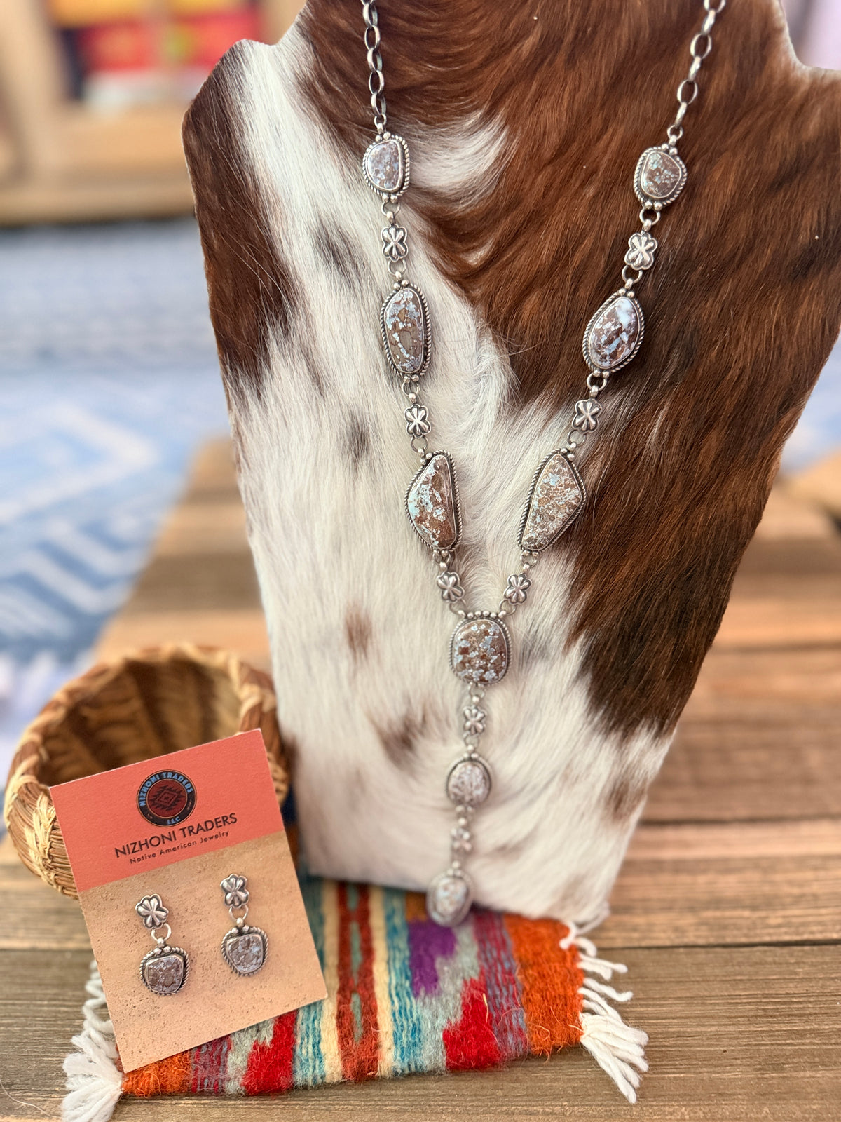 Handcrafted Golden Hills Turquoise & Sterling Silver Necklace and Earring Set by Fred Francis