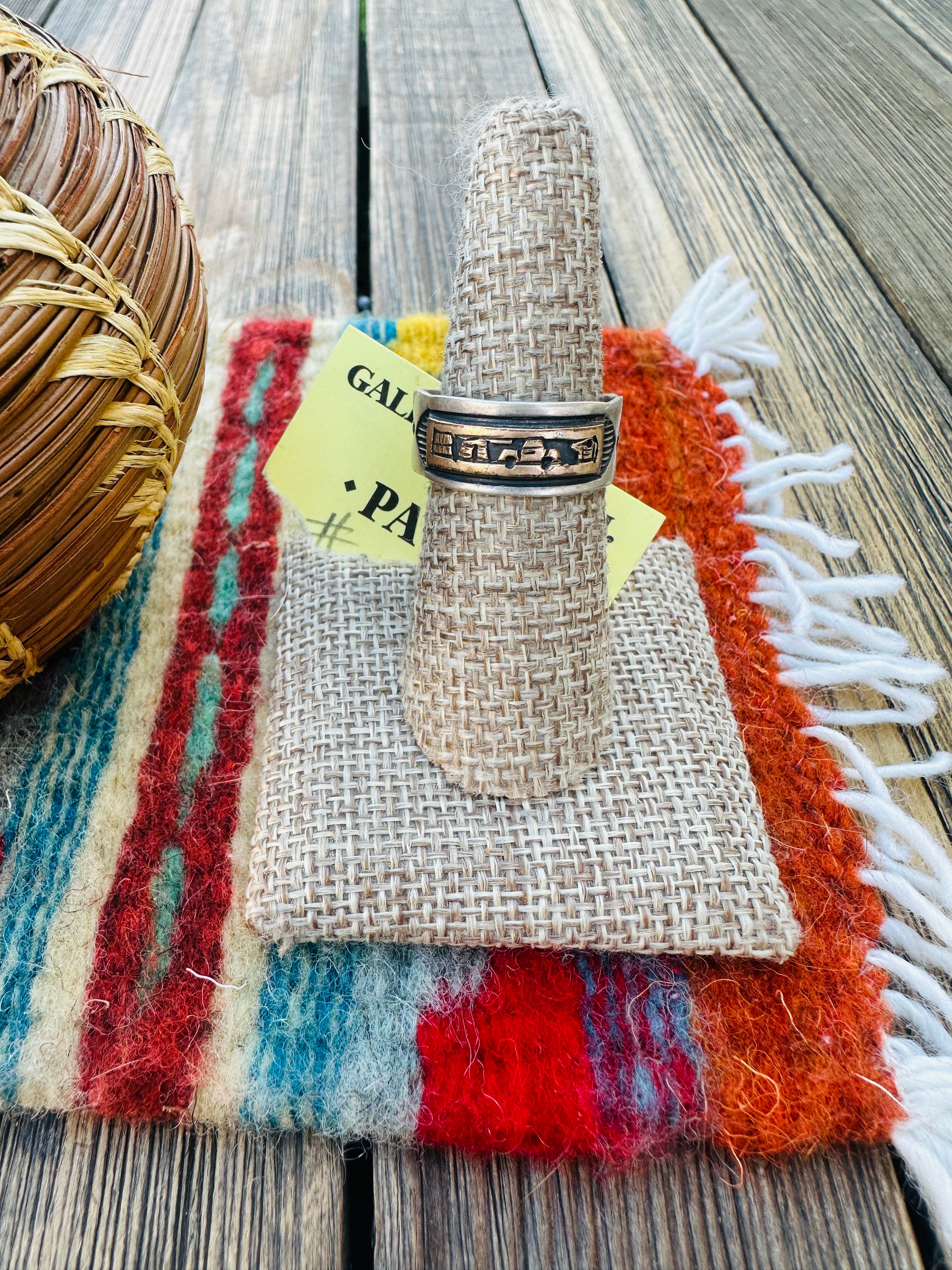 Old Pawn Handcrafted Copper & Sterling Silver Storyteller Band Ring Size 9.75