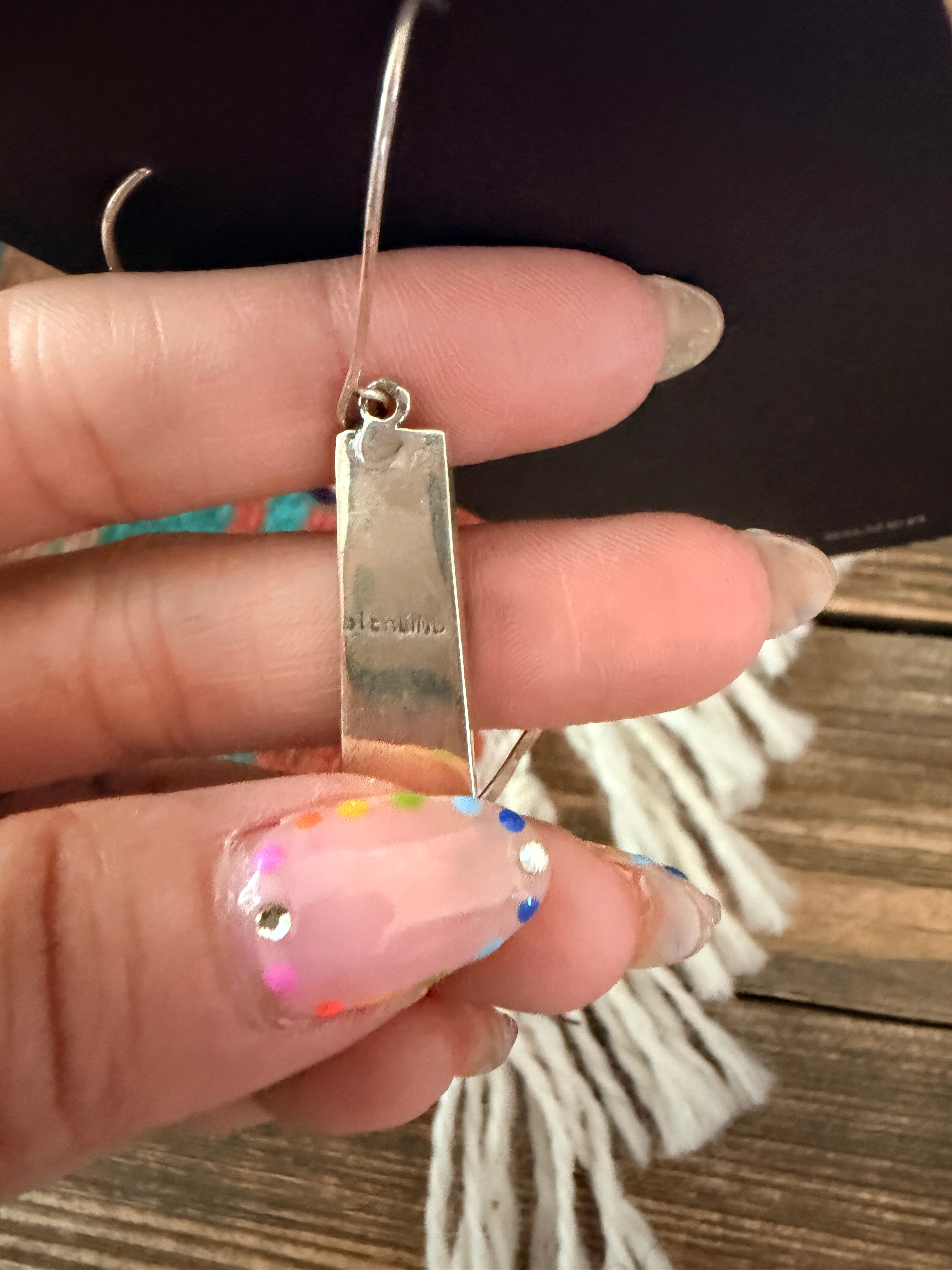 Old Pawn Handcrafted Sterling Silver & Multi Stone Inlay Dangle Earrings