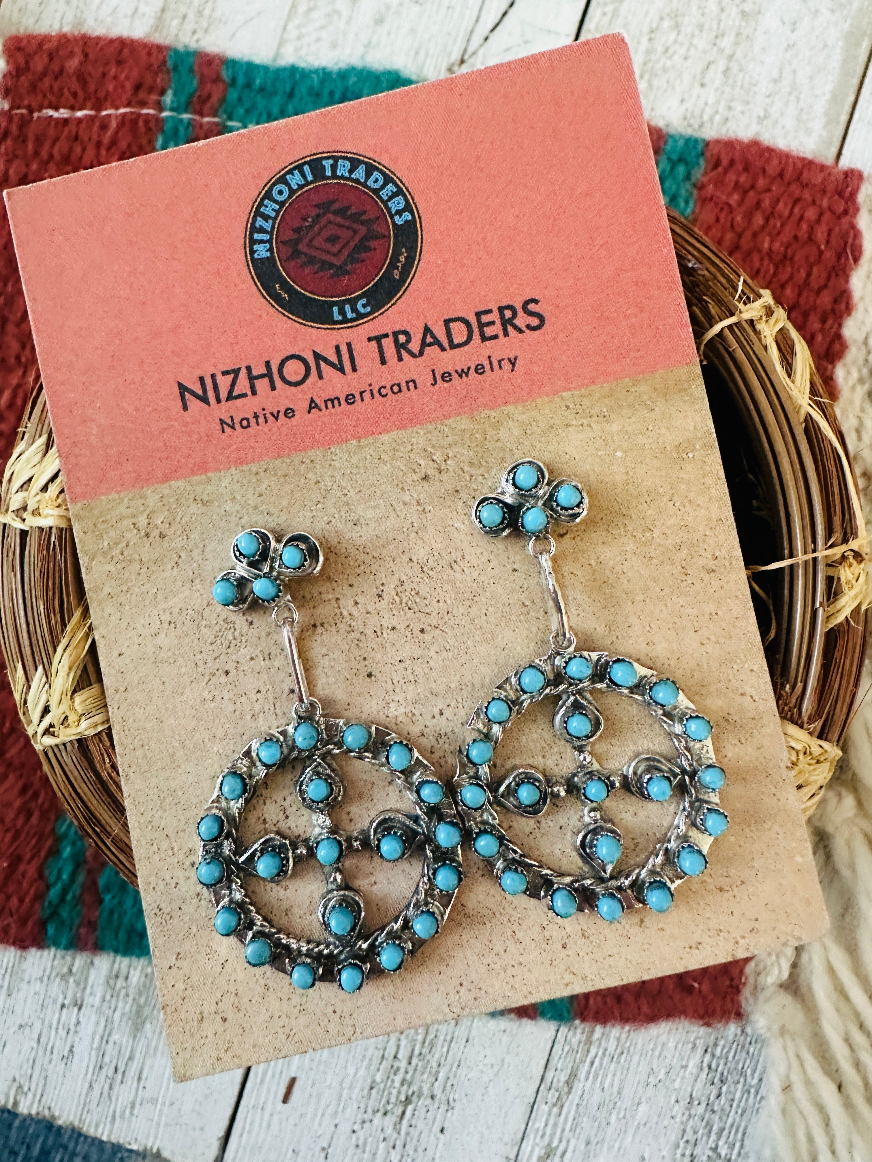 Handcrafted Sterling Silver & Turquoise Petit Point Dangle Earrings