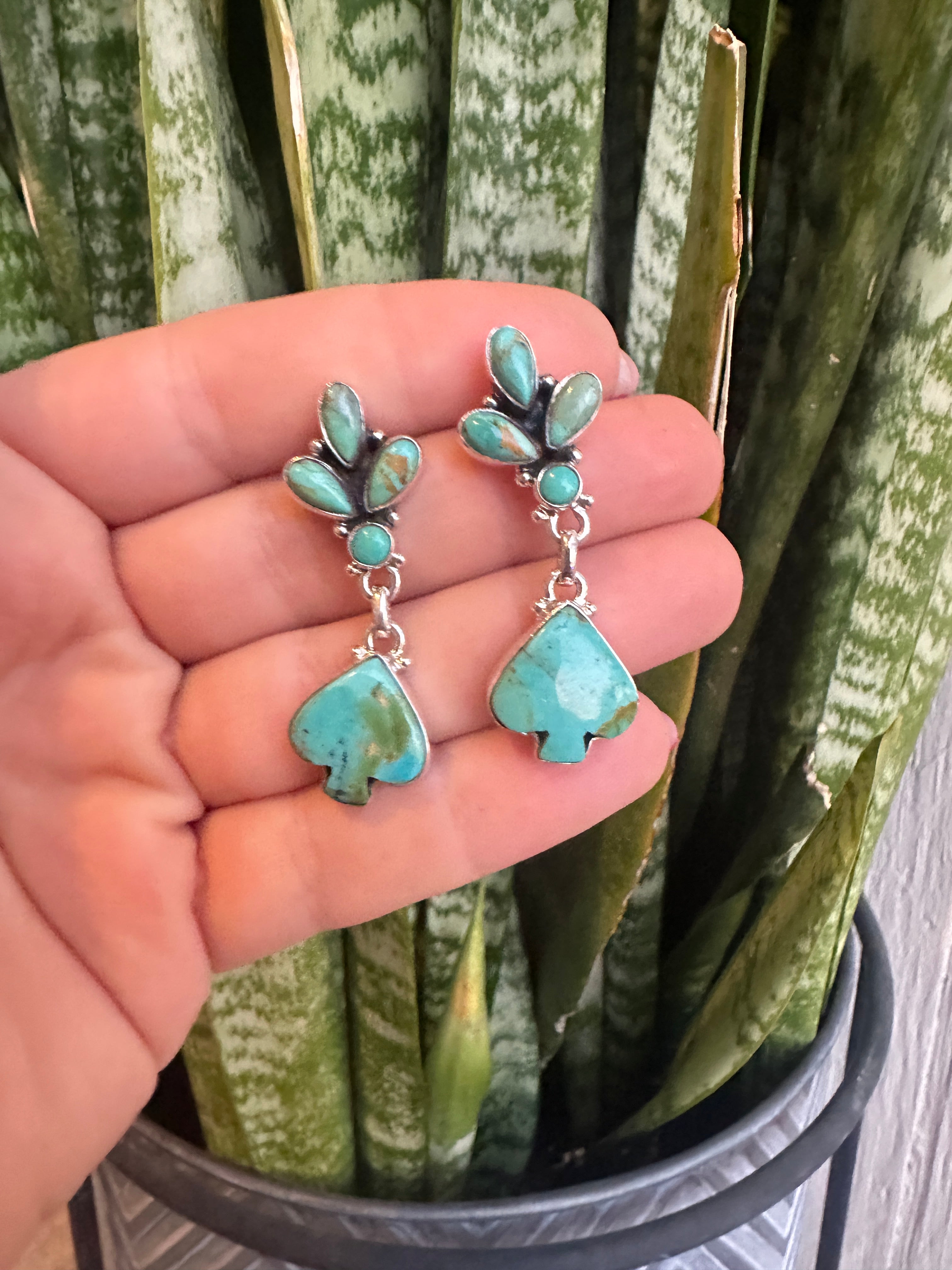 Handmade Sterling Silver & Turquoise SPADE Dangle Earrings