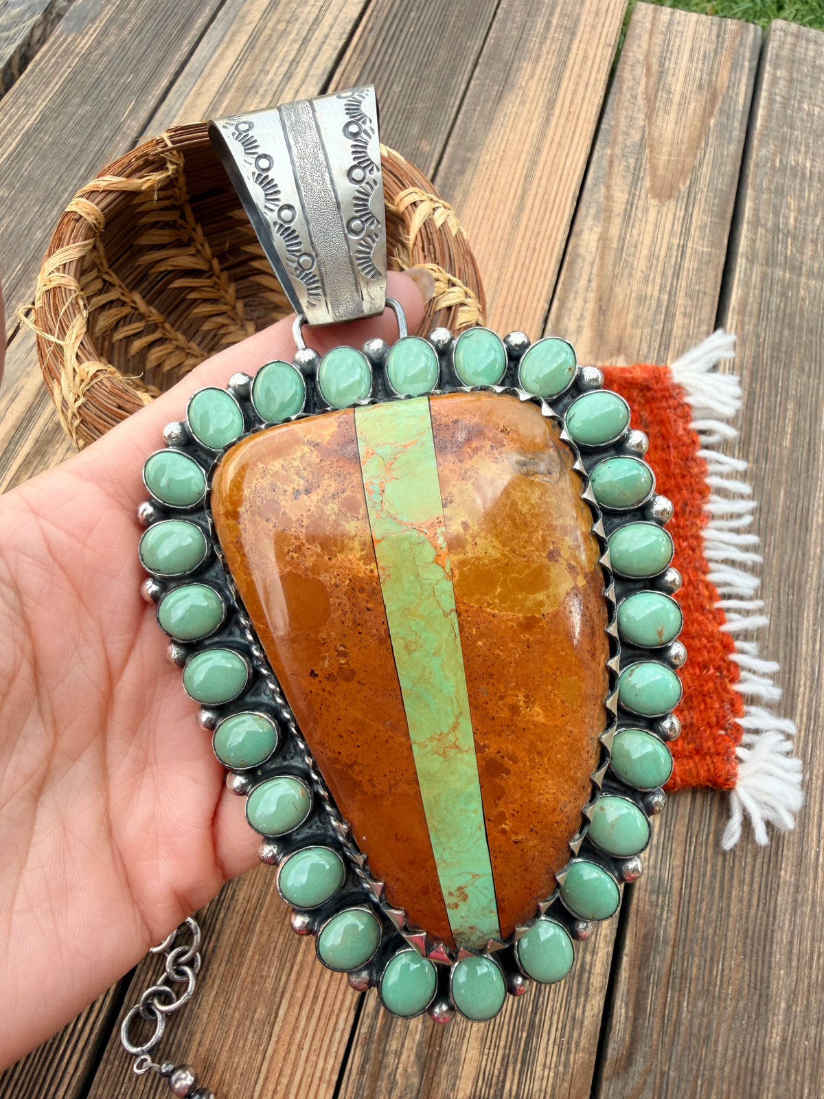 Handcrafted Sterling Silver & Boulder Ribbon Turquoise Pendant by Harry Jake