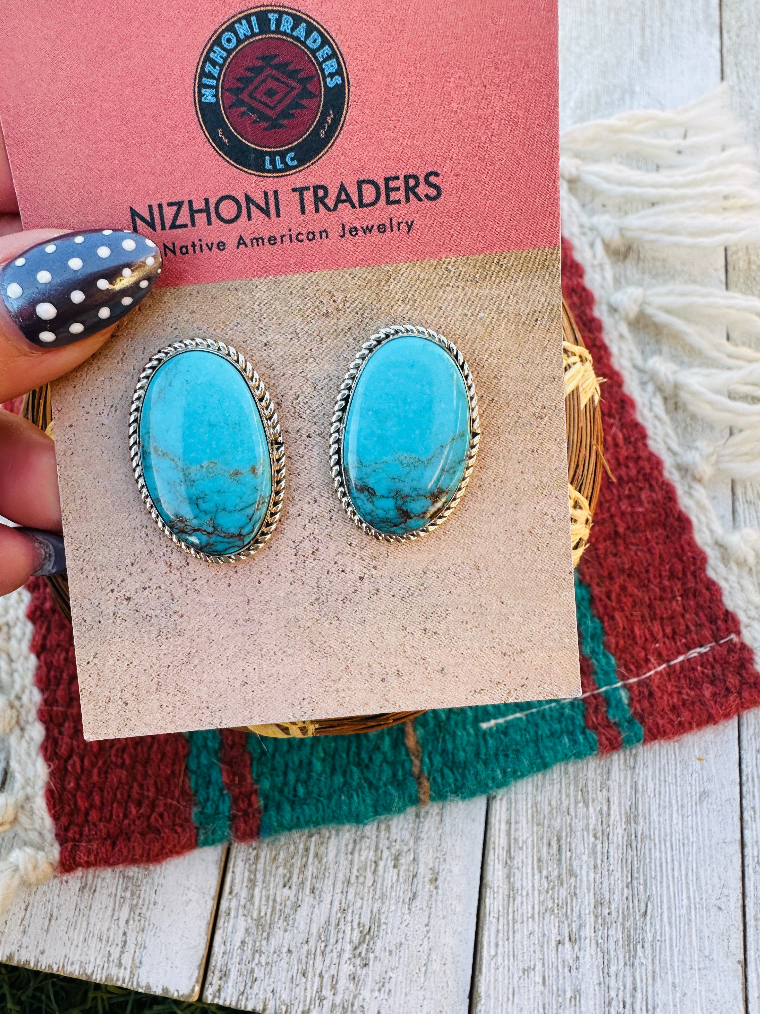 Handcrafted Kingman Turquoise & Sterling Silver Post Earrings