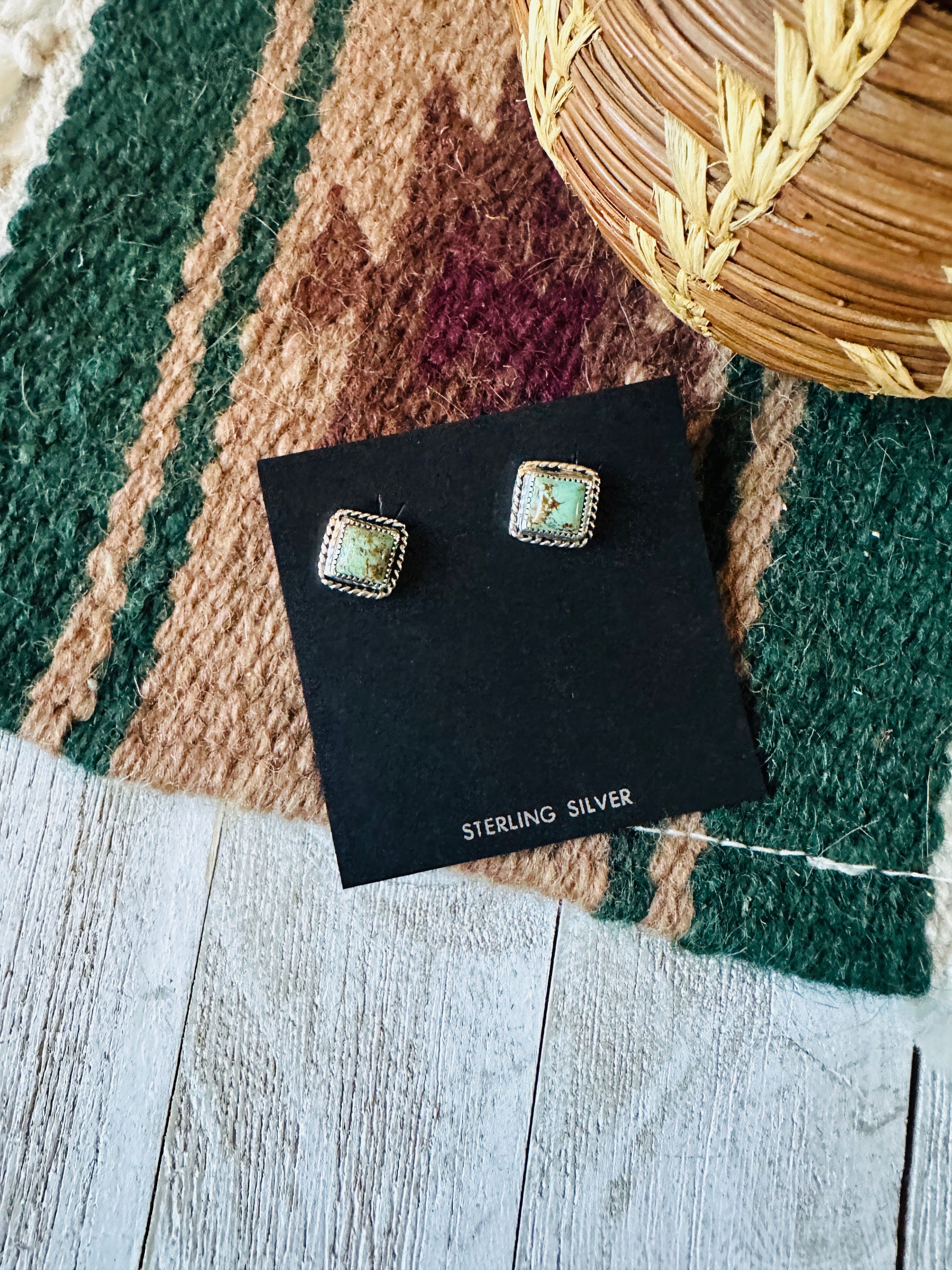 Navajo Sterling Silver & Turquoise Square Stud Earrings