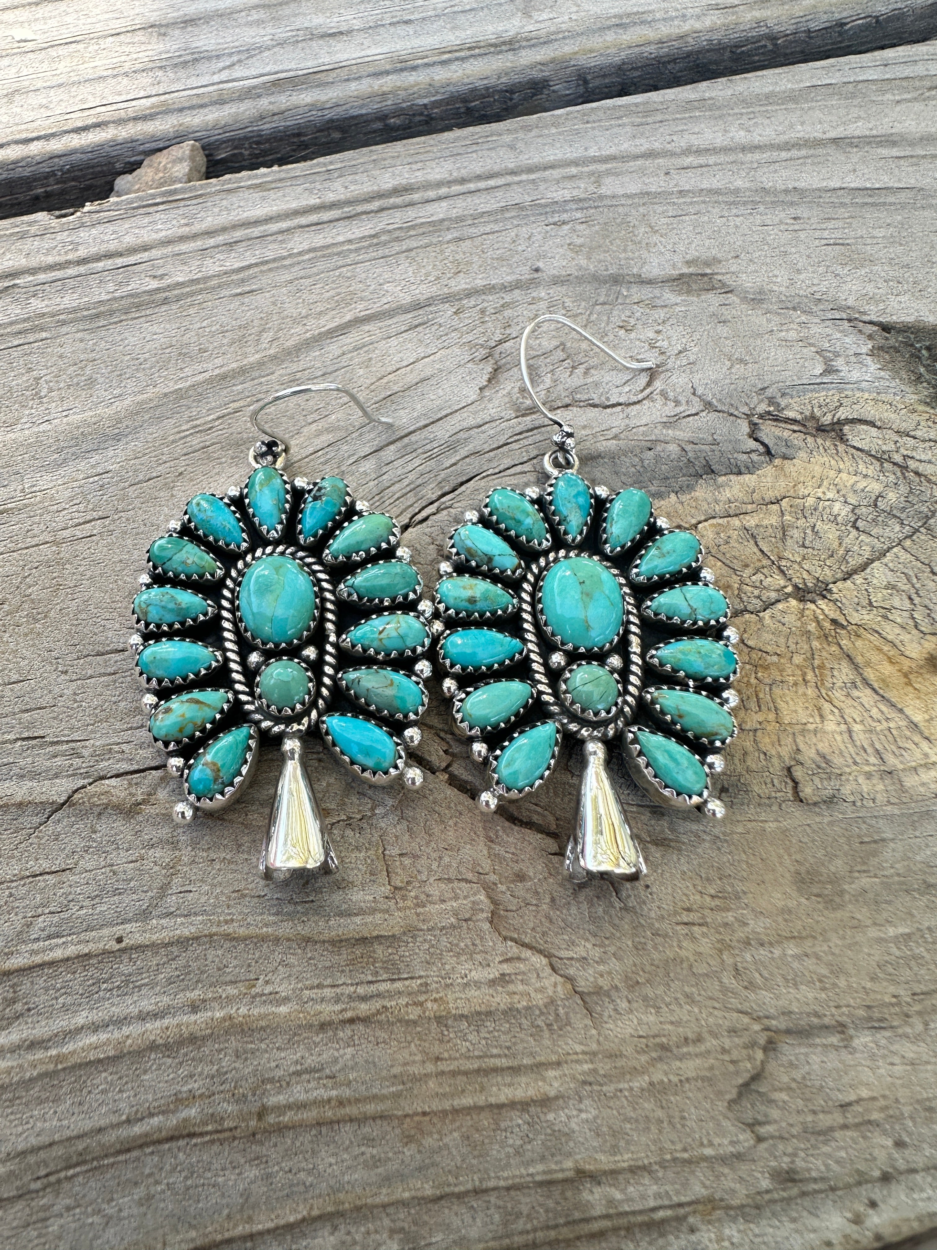 Handmade Sterling Silver & Turquoise Blossom Earrings