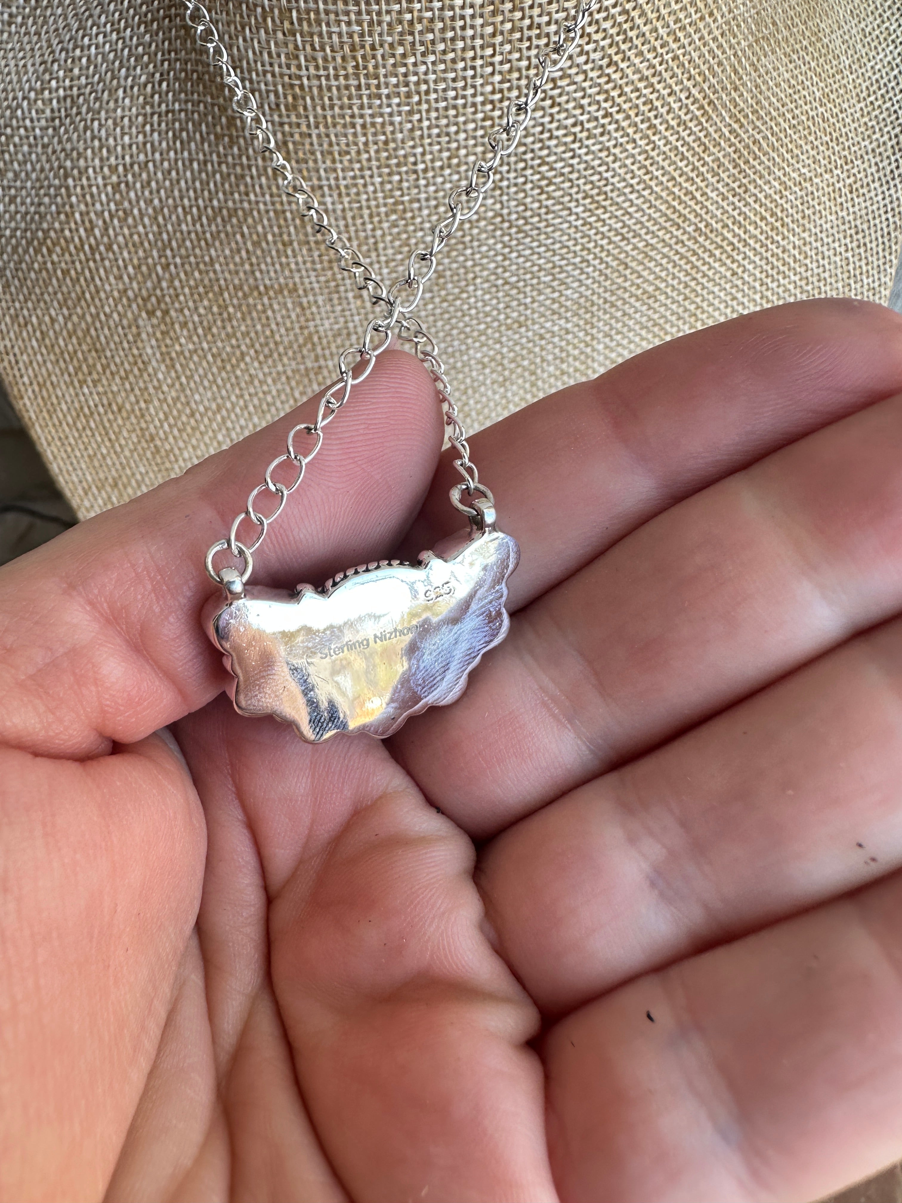 Handmade Sterling Silver White Buffalo Crescent Necklace