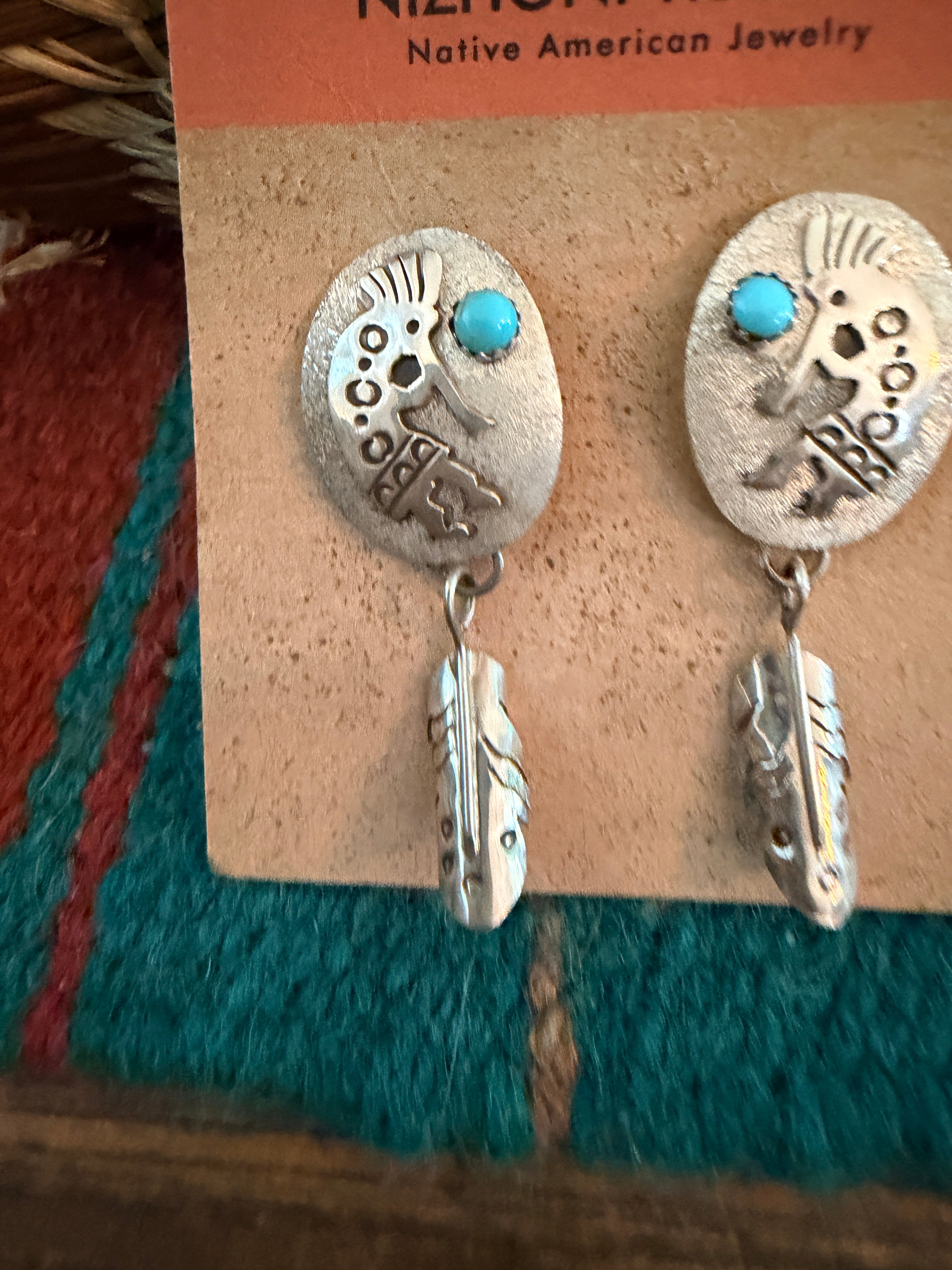 Handcrafted Turquoise & Sterling Silver Kokopelli Dangle Earrings