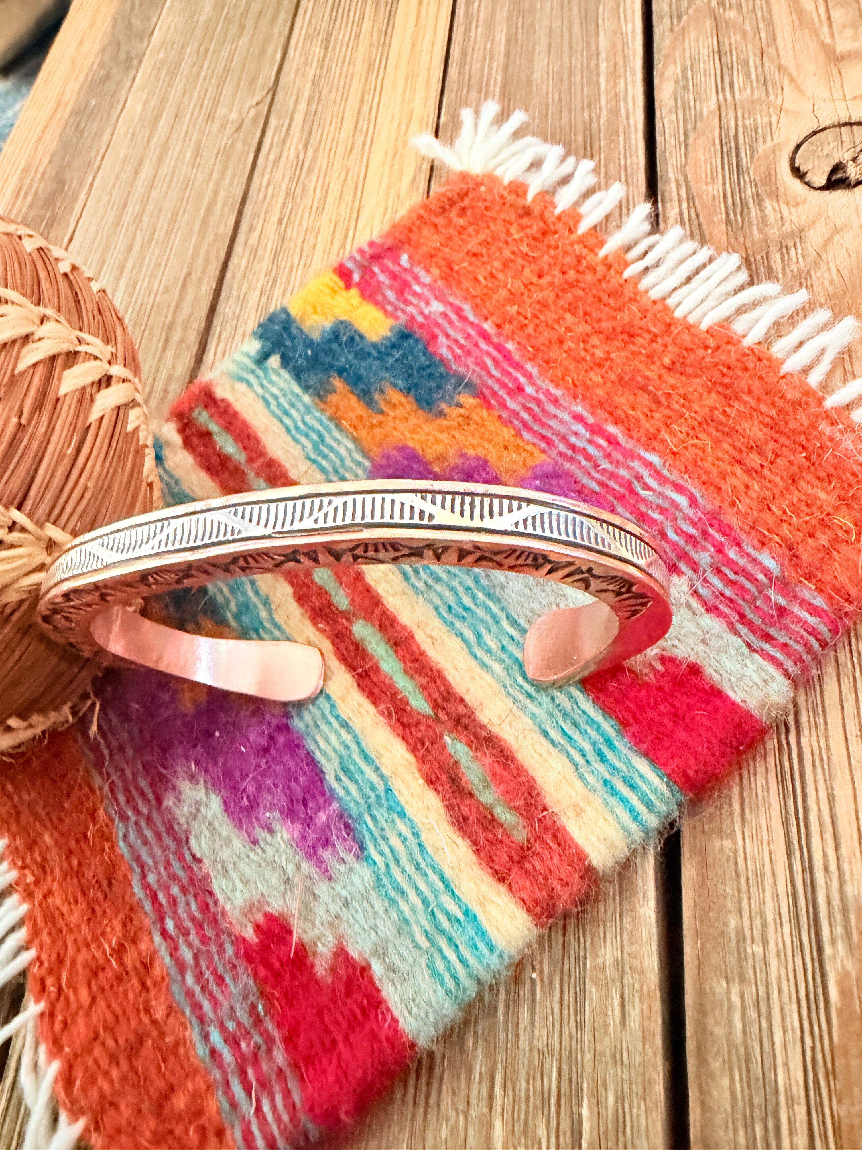 Handcrafted Copper & Sterling Silver Cuff Bracelet by Wylie Secatero
