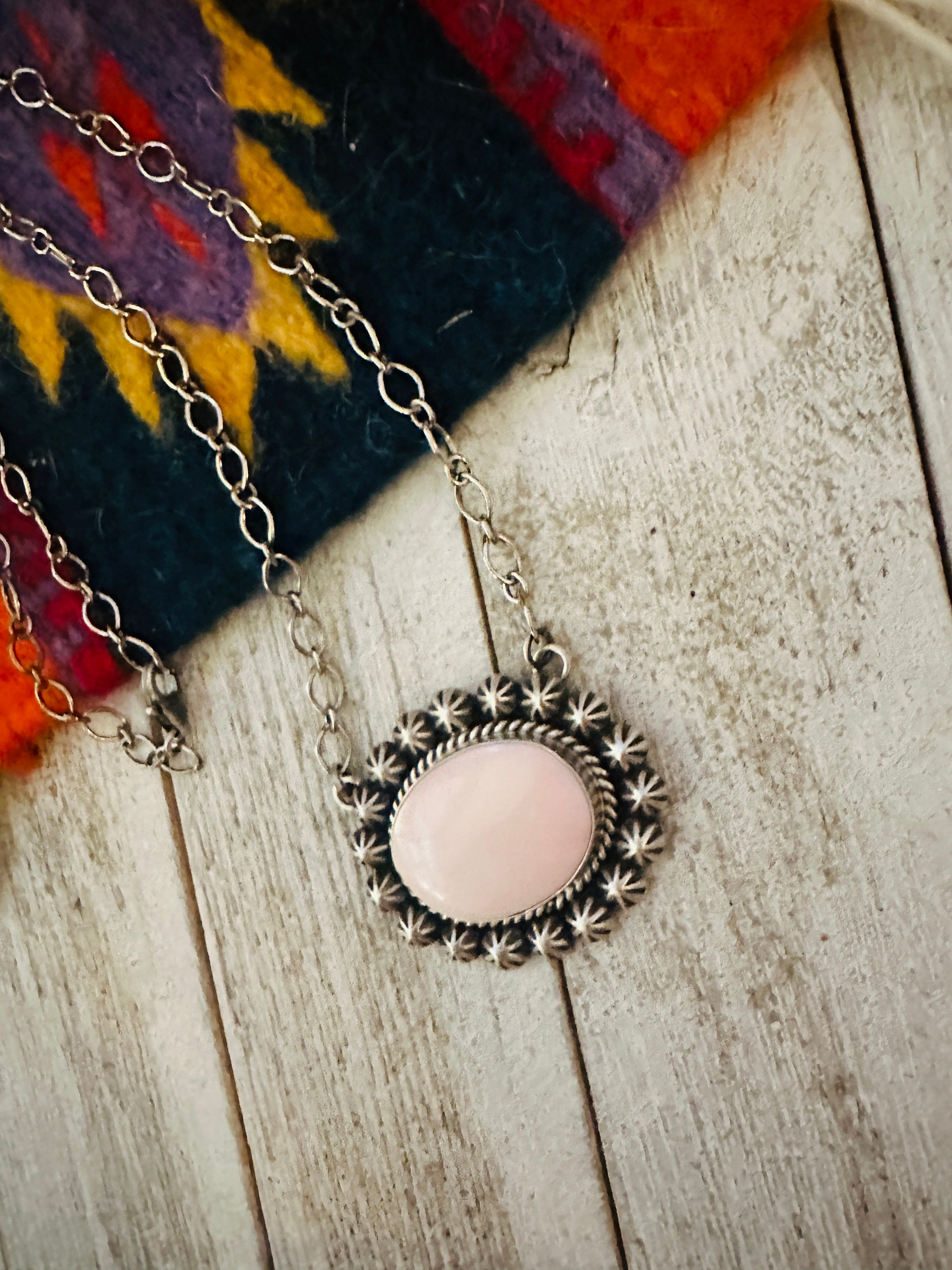 Navajo Sterling Silver & Queen Pink Conch Shell Necklace