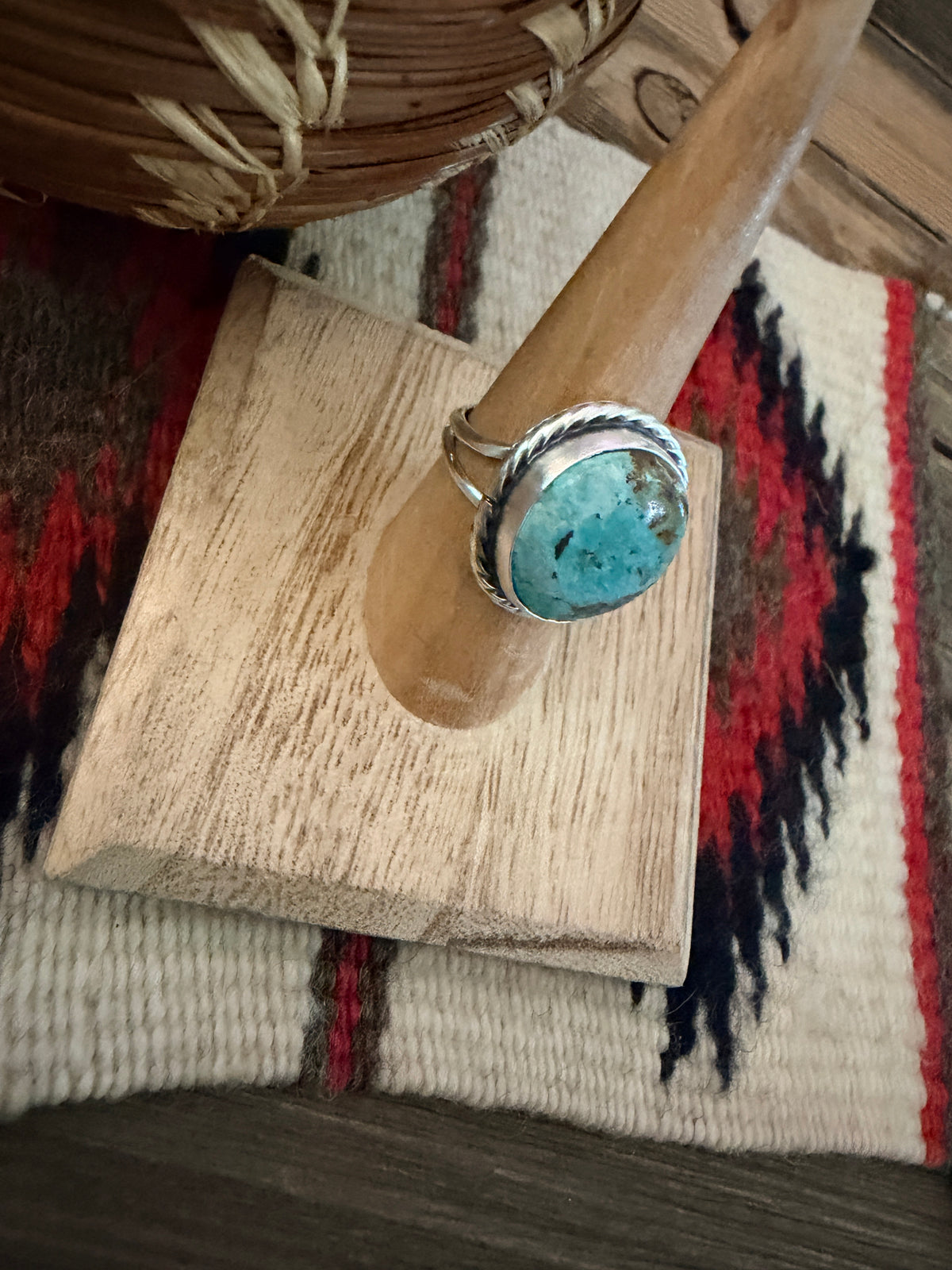 Handcrafted Turquoise & Sterling Silver Ring Size 8