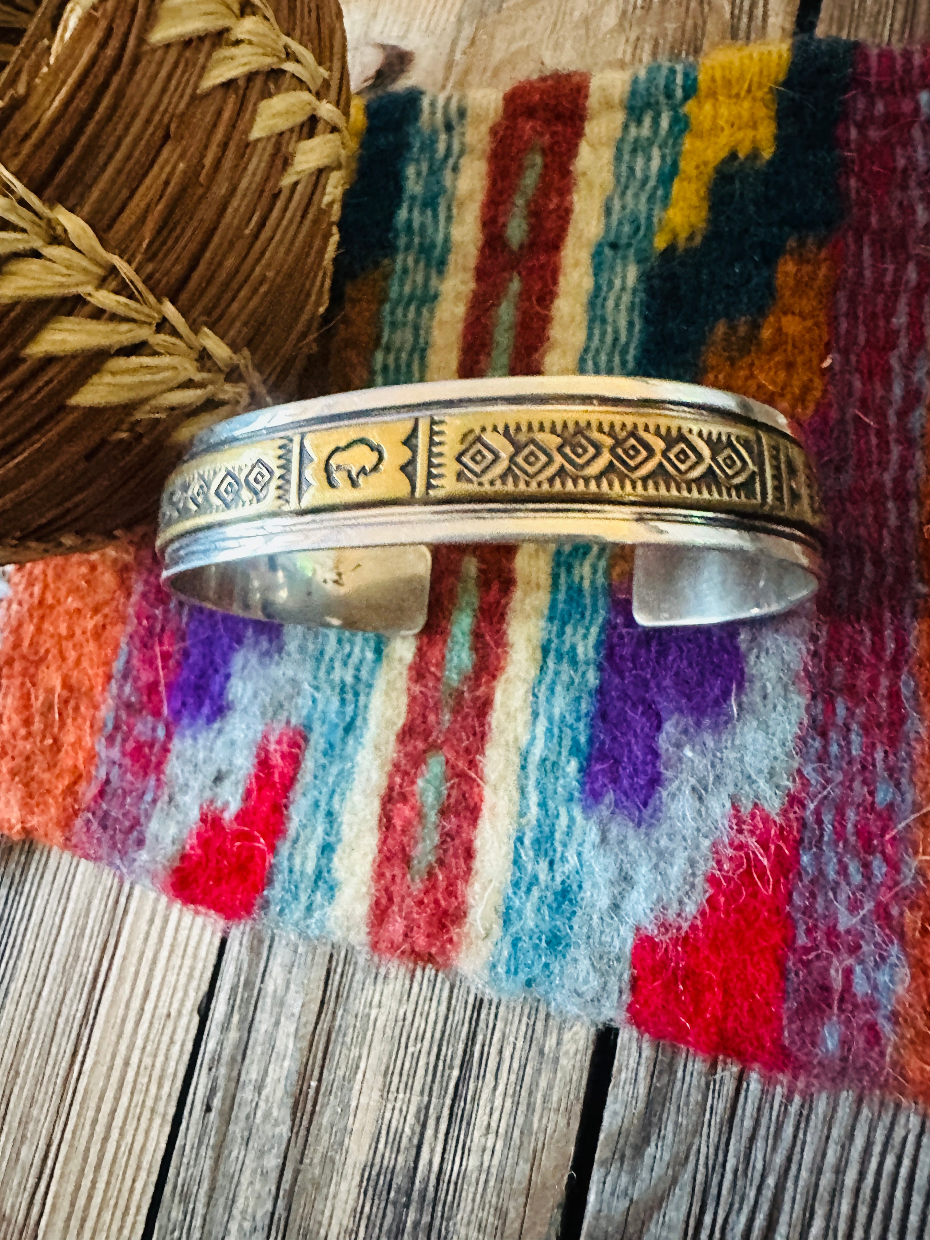 Vintage Old Pawn Handcrafted Sterling Silver & Copper Cuff Bracelet