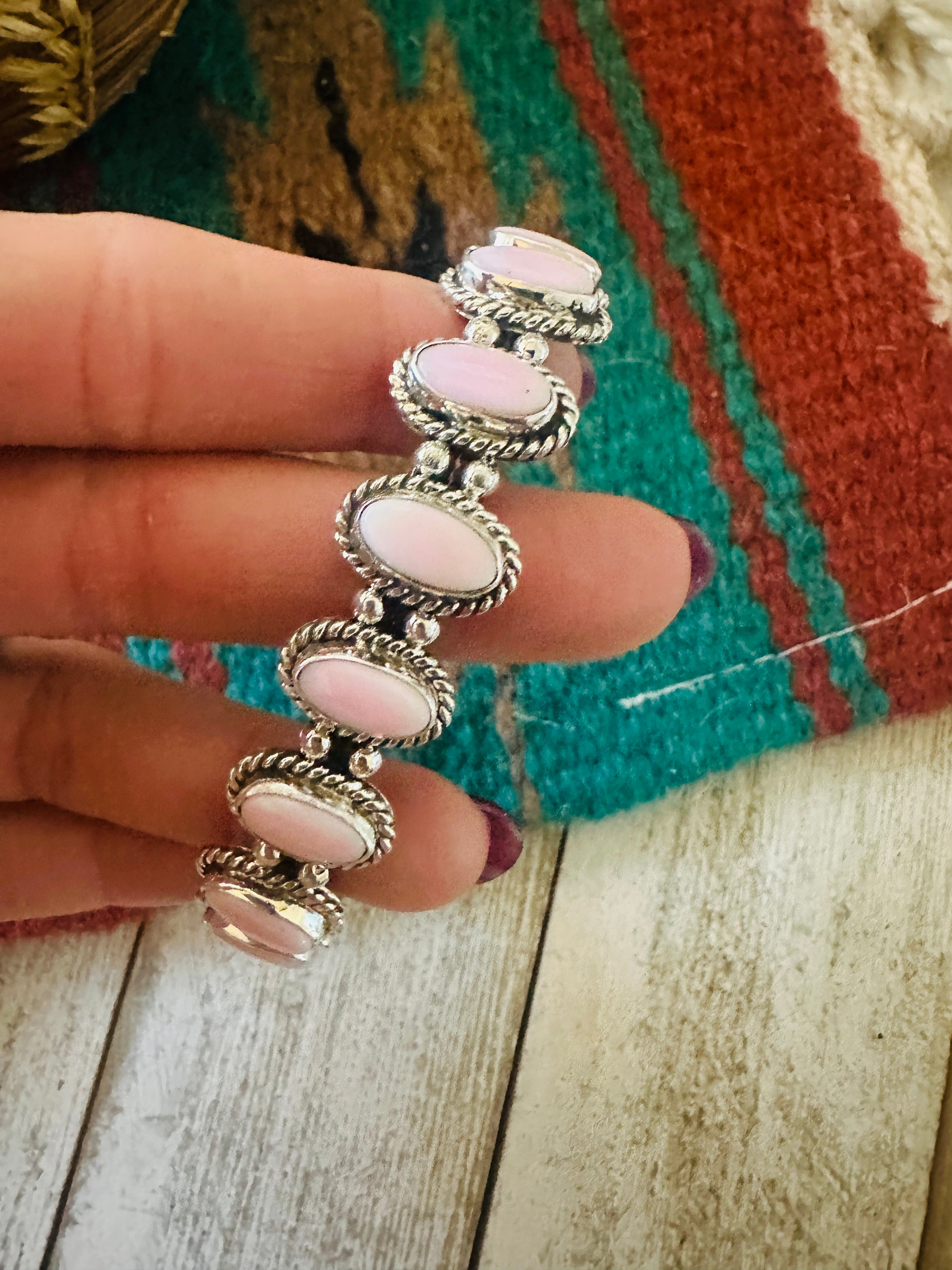 Navajo Queen Pink Conch Shell & Sterling Silver Cuff Bracelet