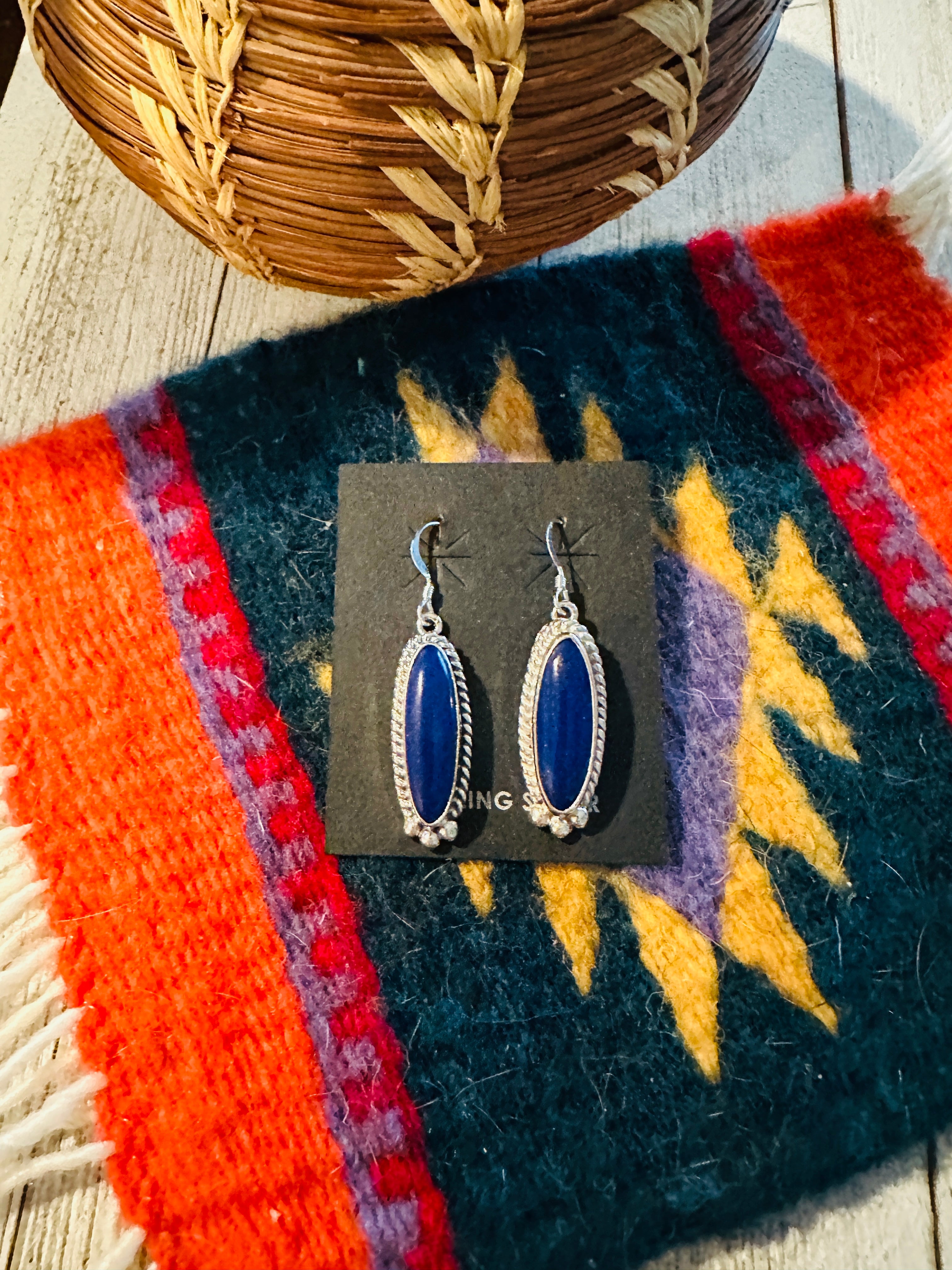 Navajo Lapis and Sterling Silver Dangle Earrings