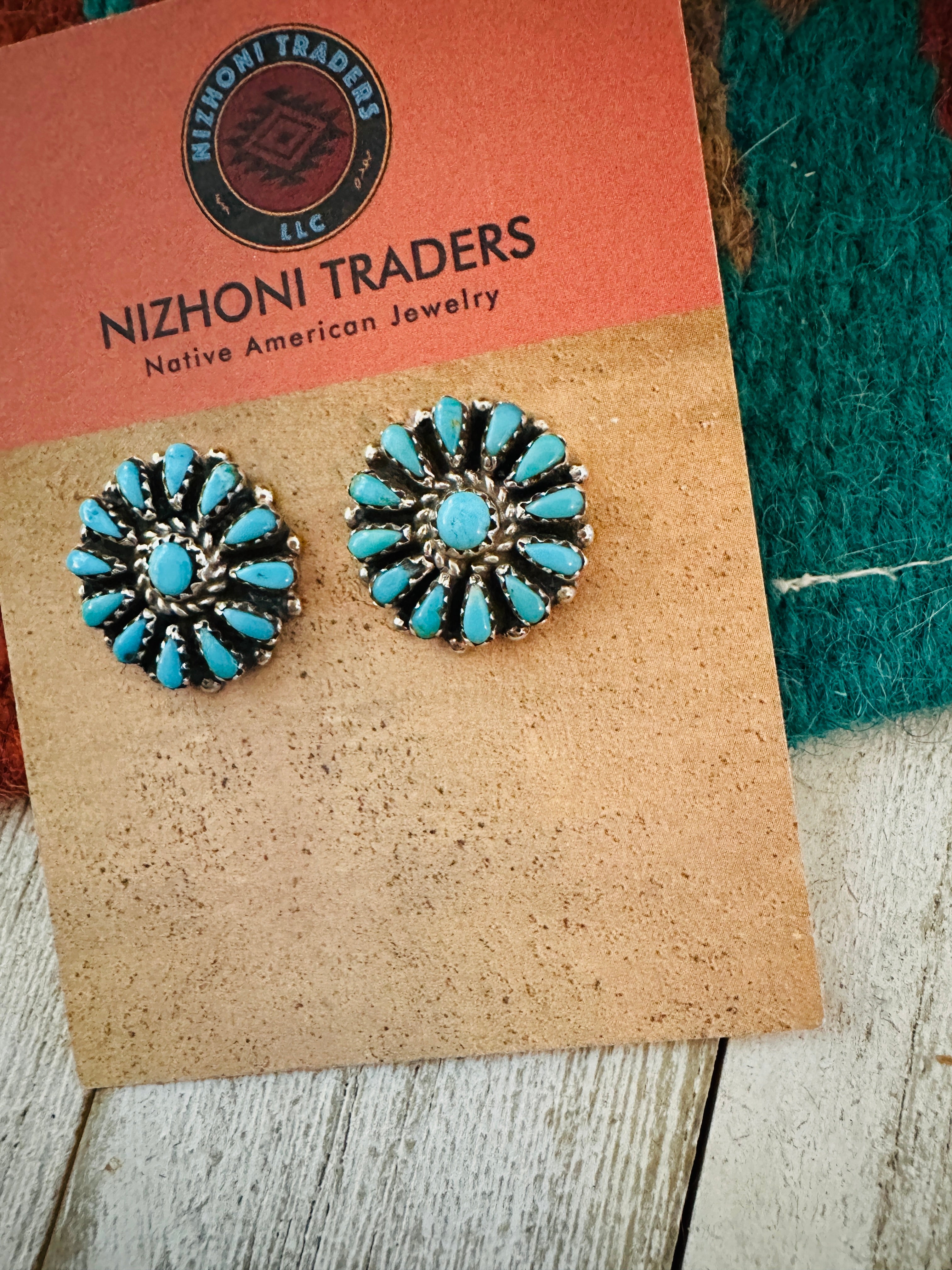 Zuni Sterling Silver & Turquoise Cluster Post Earrings