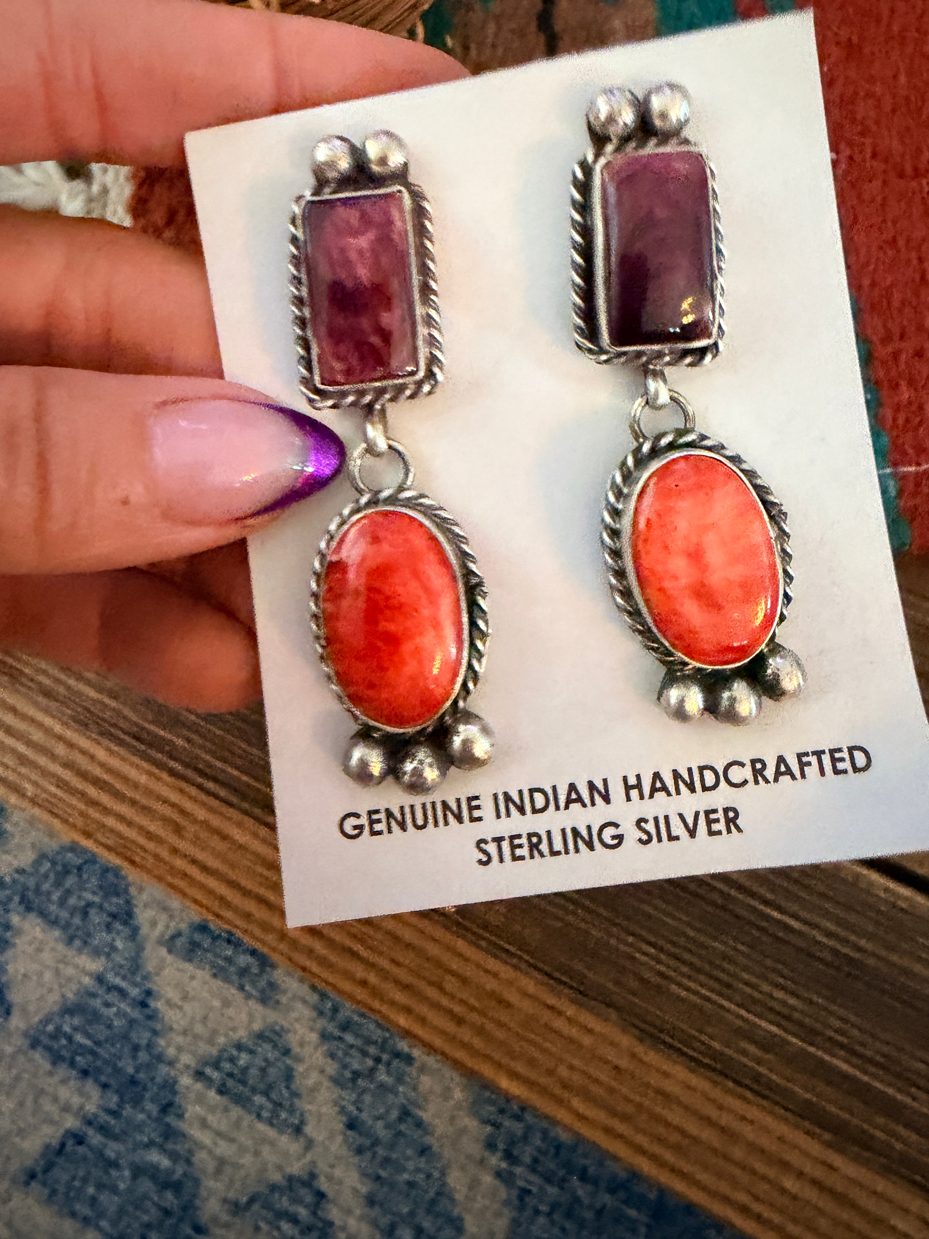 Handcrafted Spiny and Sterling Silver Dangle Earrings by Vicky Hicks