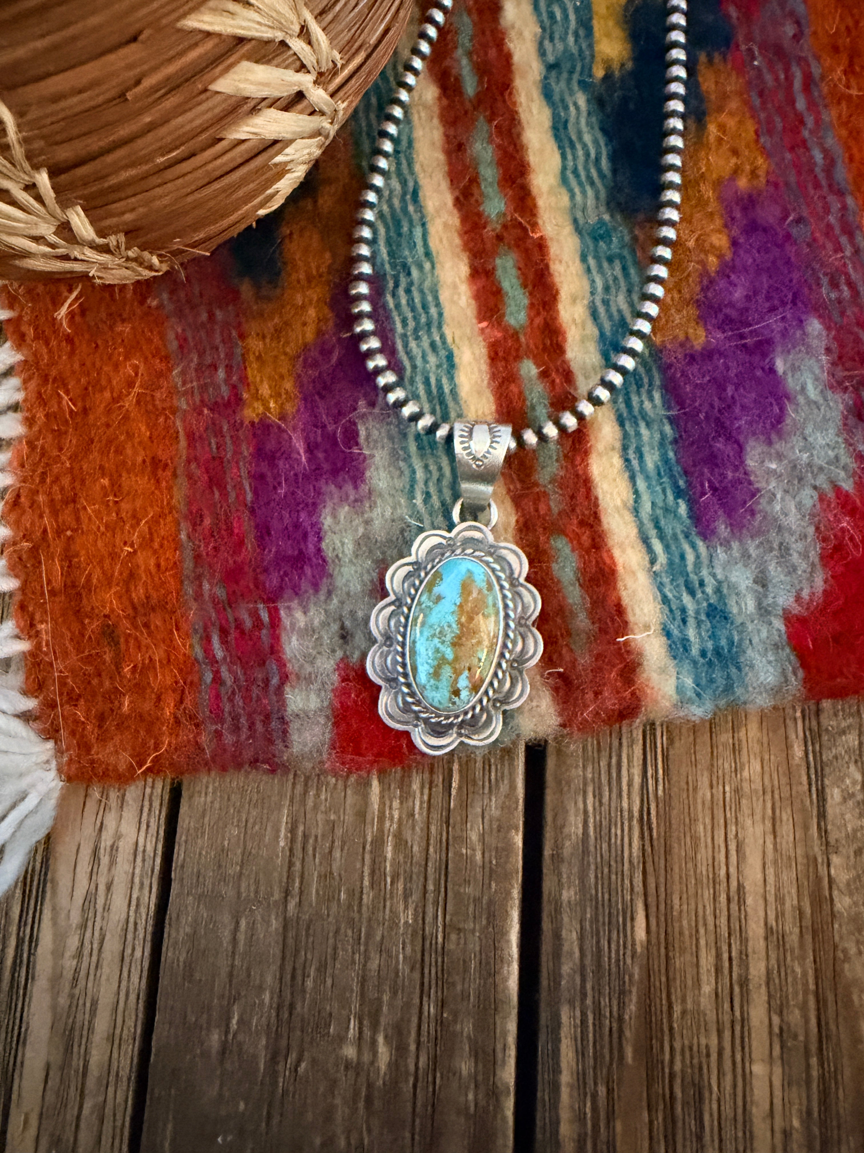 Handcrafted Sterling Silver & Royston Turquoise Pendant by David Skeets
