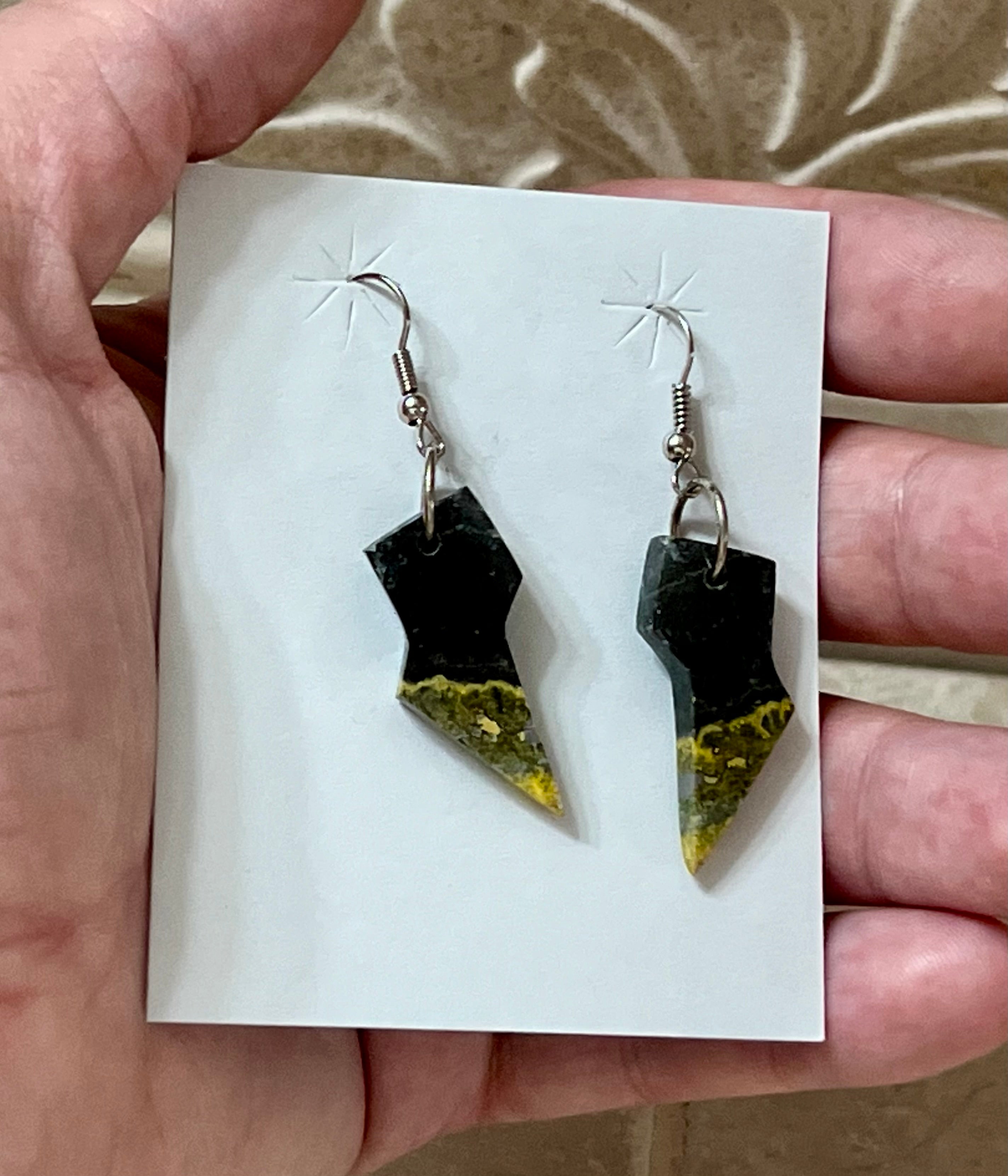 Handcrafted Bumblebee  & Sterling Silver Lightning Bolt Slab Earrings