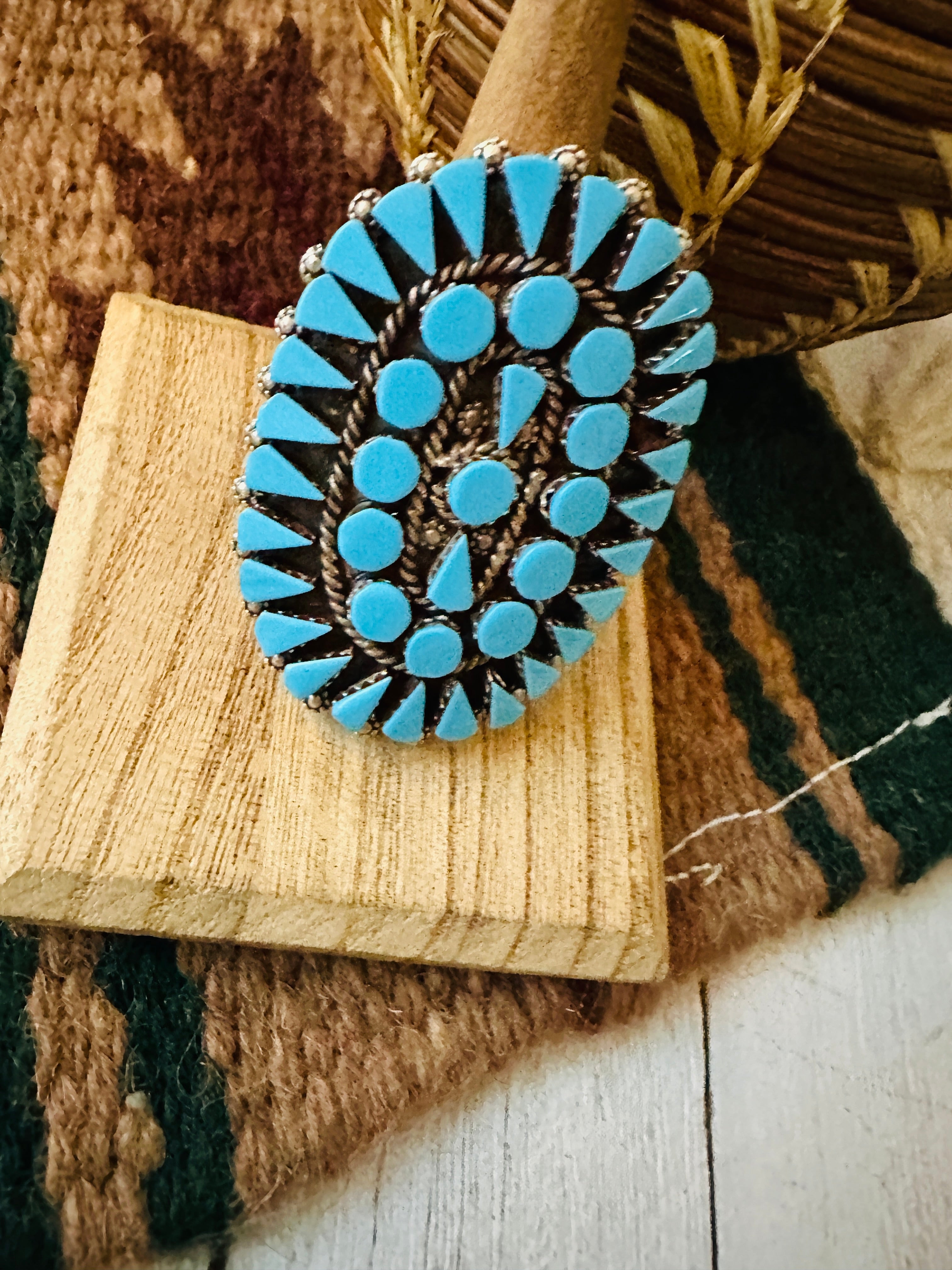 Zuni Turquoise & Sterling Silver Cluster Ring