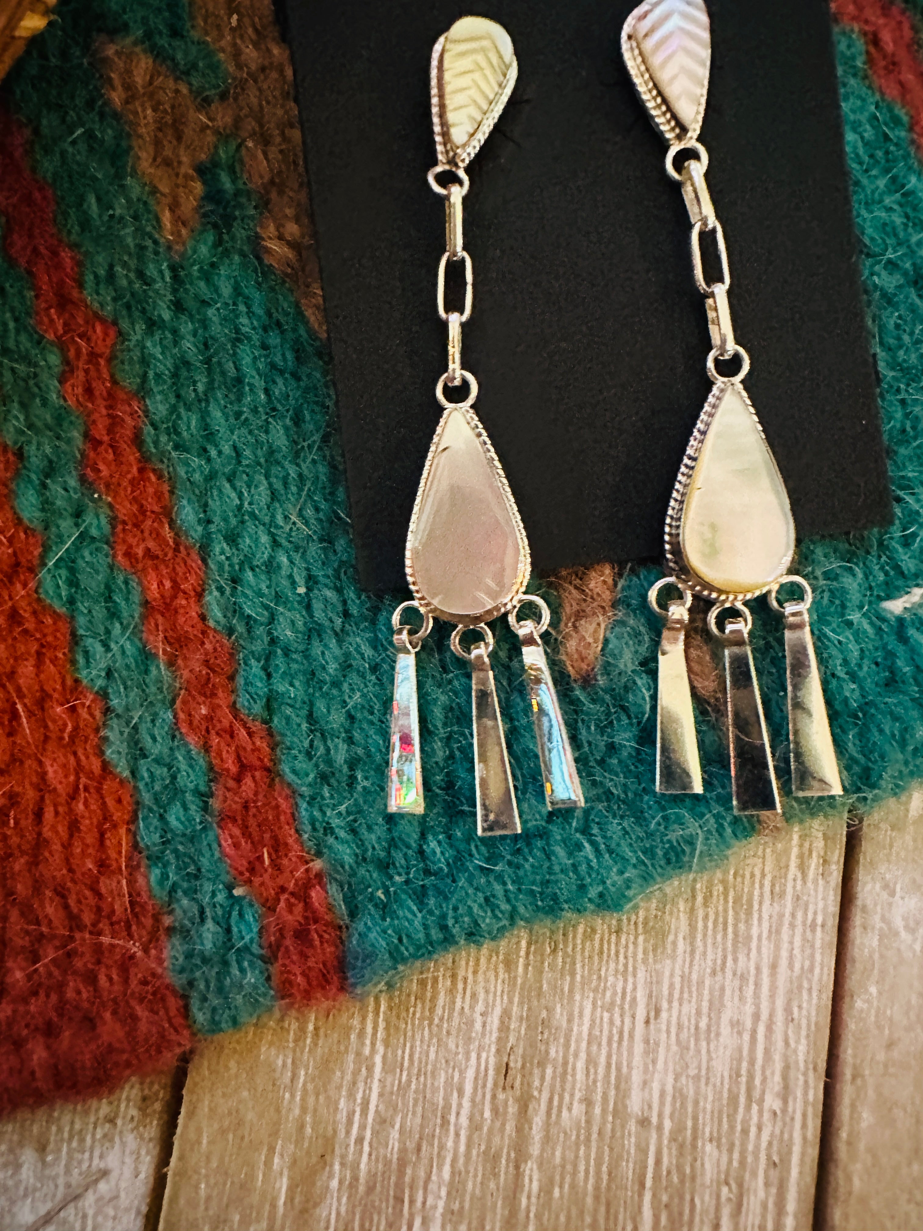 Handcrafted Mother of Pearl & Sterling Silver Dangle Earrings