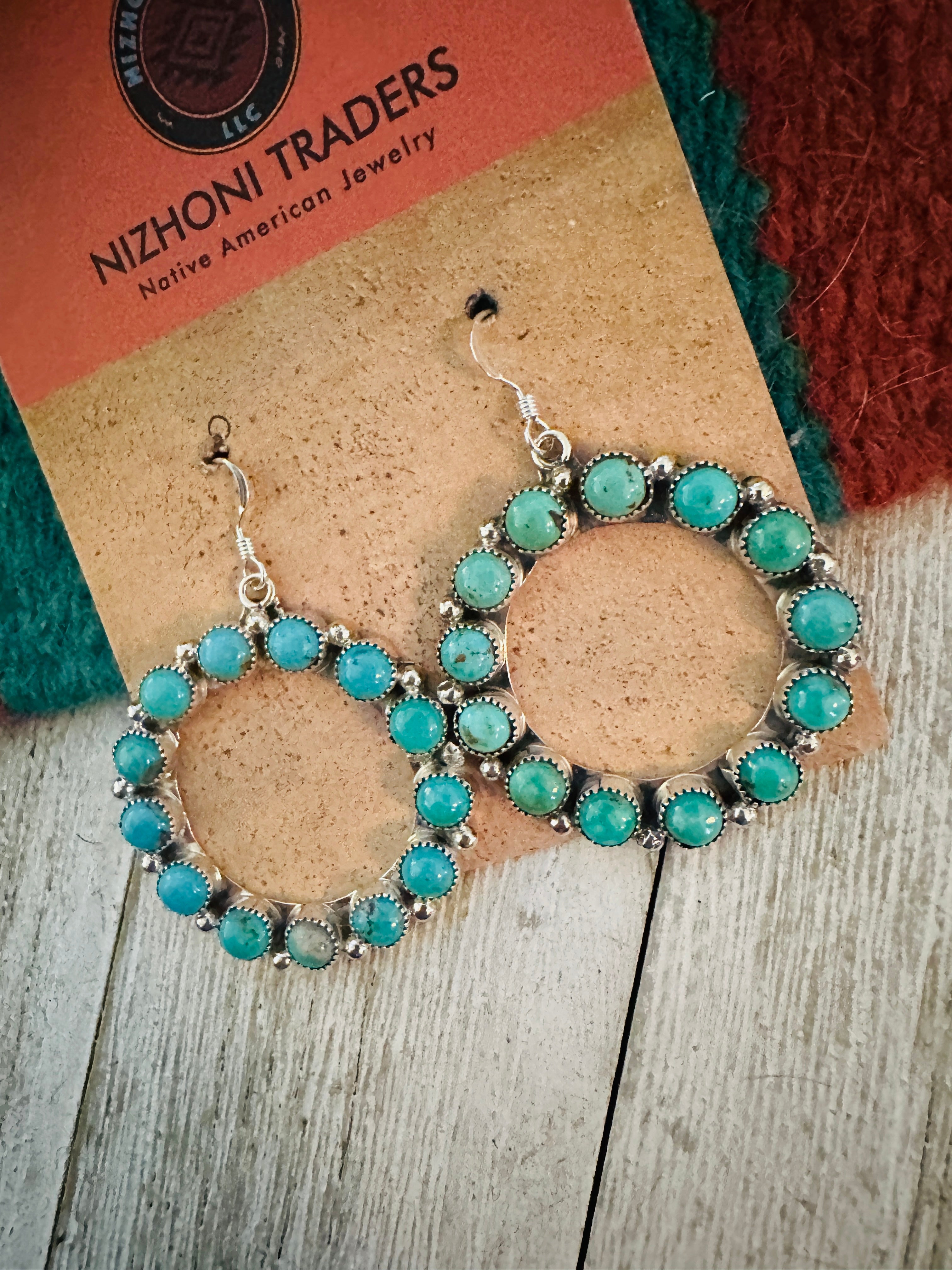 Handcrafted Turquoise & Sterling Silver Dangle Hoop Earrings