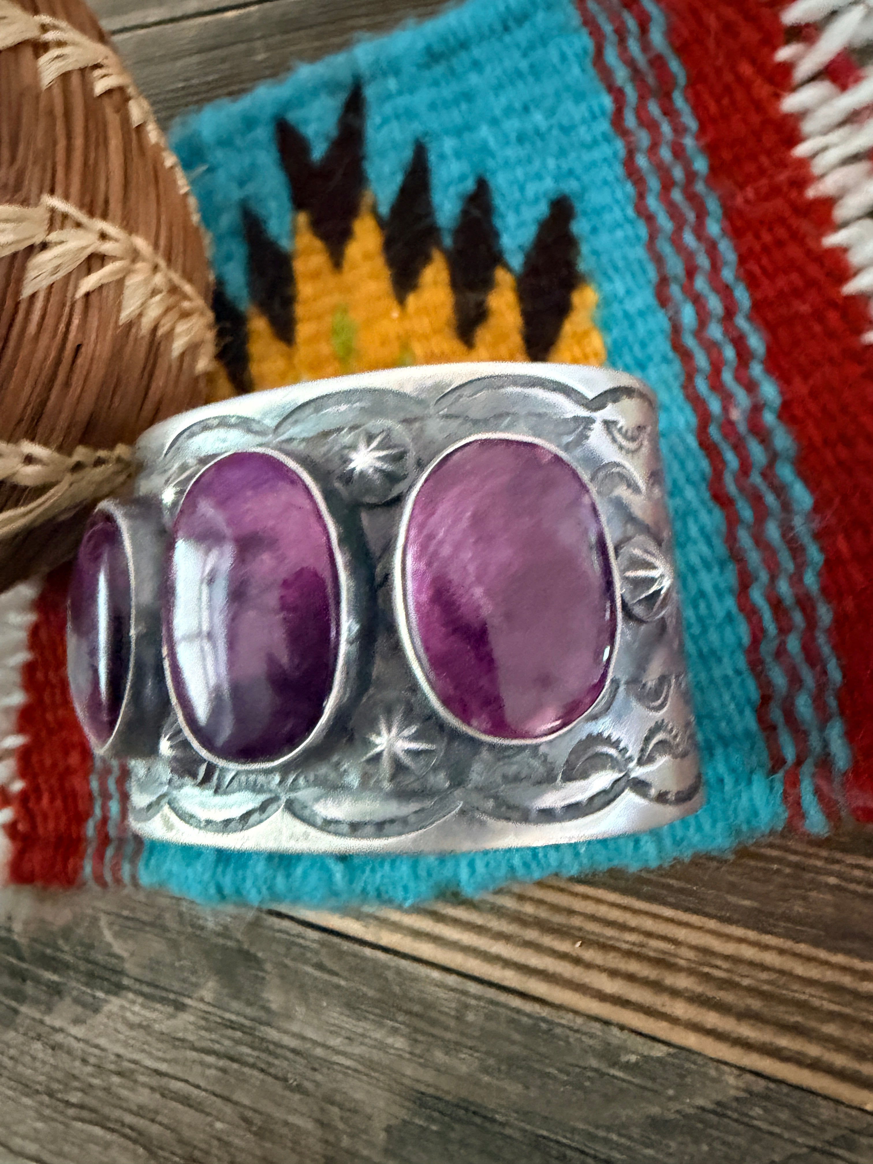 Handcrafted Purple Spiny Oyster & Sterling Silver Cuff Bracelet by Chimney Butte